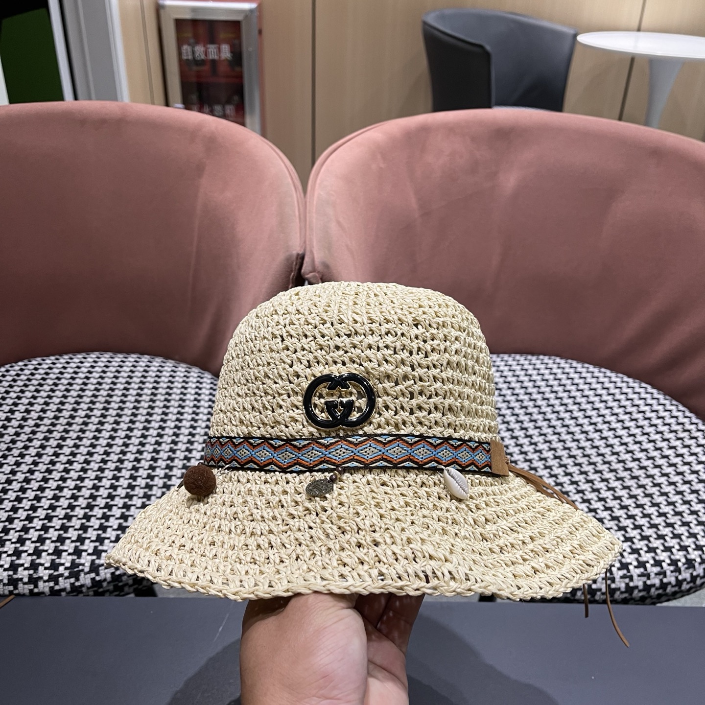 Gucci古奇新款四季款小渔夫镂空渔夫帽手工编织小桶帽，清新小甜心色系超🉑
