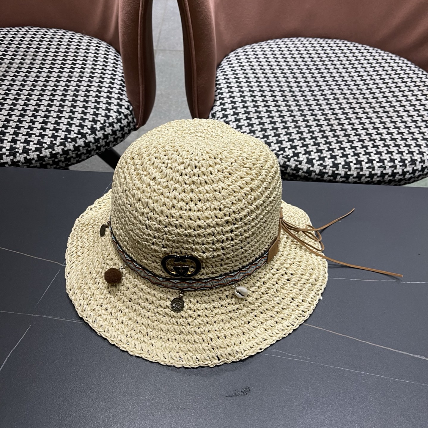 Gucci古奇新款四季款小渔夫镂空渔夫帽手工编织小桶帽，清新小甜心色系超🉑