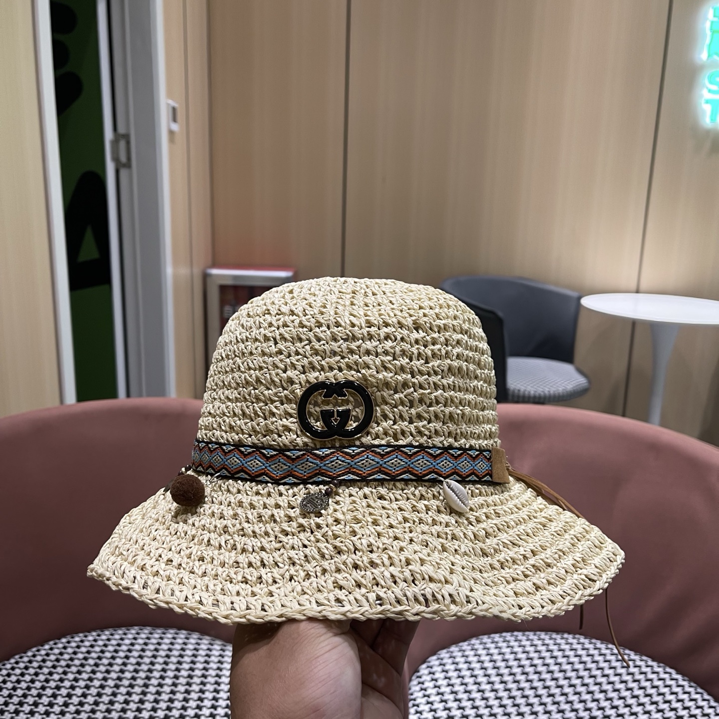 Gucci古奇新款四季款小渔夫镂空渔夫帽手工编织小桶帽，清新小甜心色系超🉑