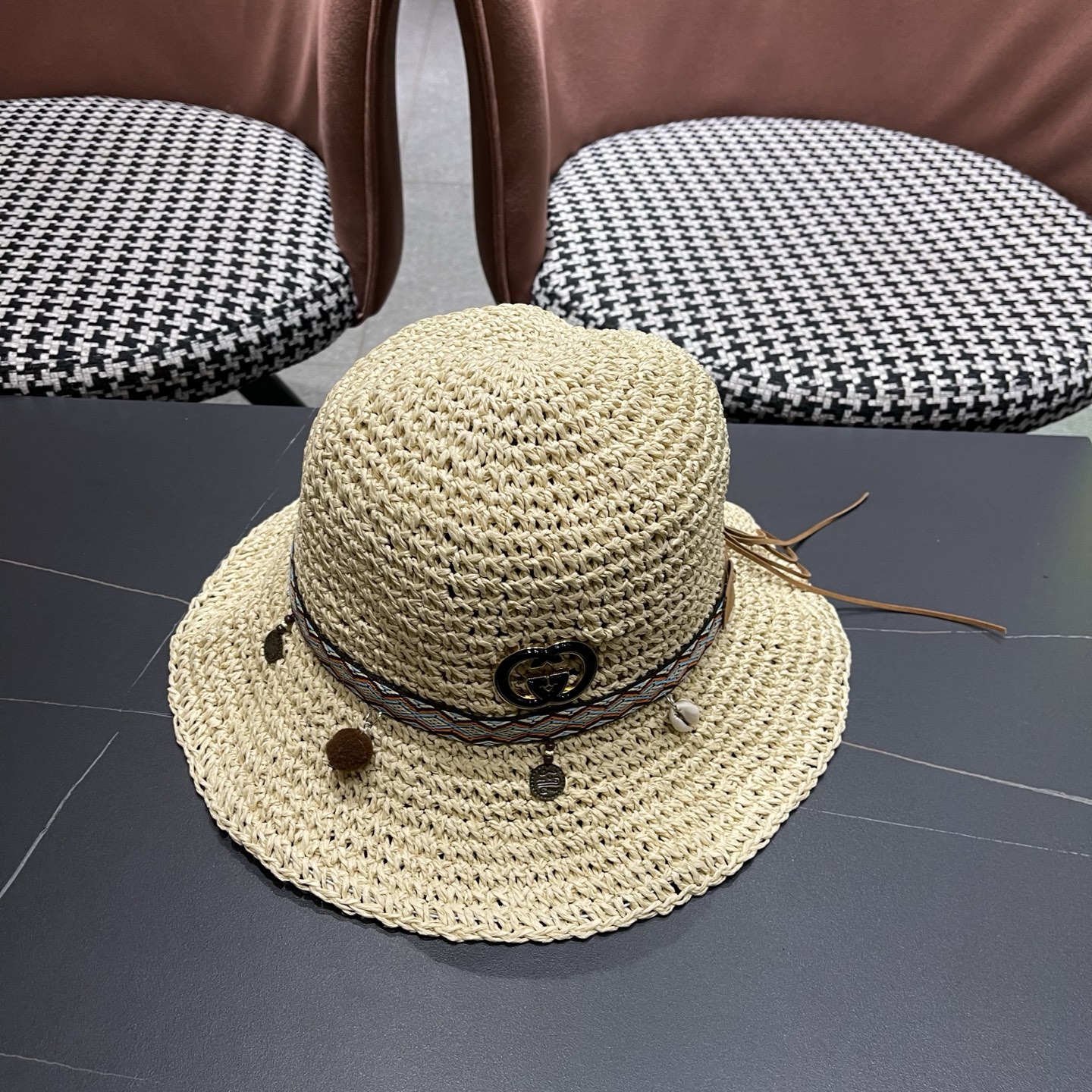 Gucci古奇新款四季款小渔夫镂空渔夫帽手工编织小桶帽，清新小甜心色系超🉑