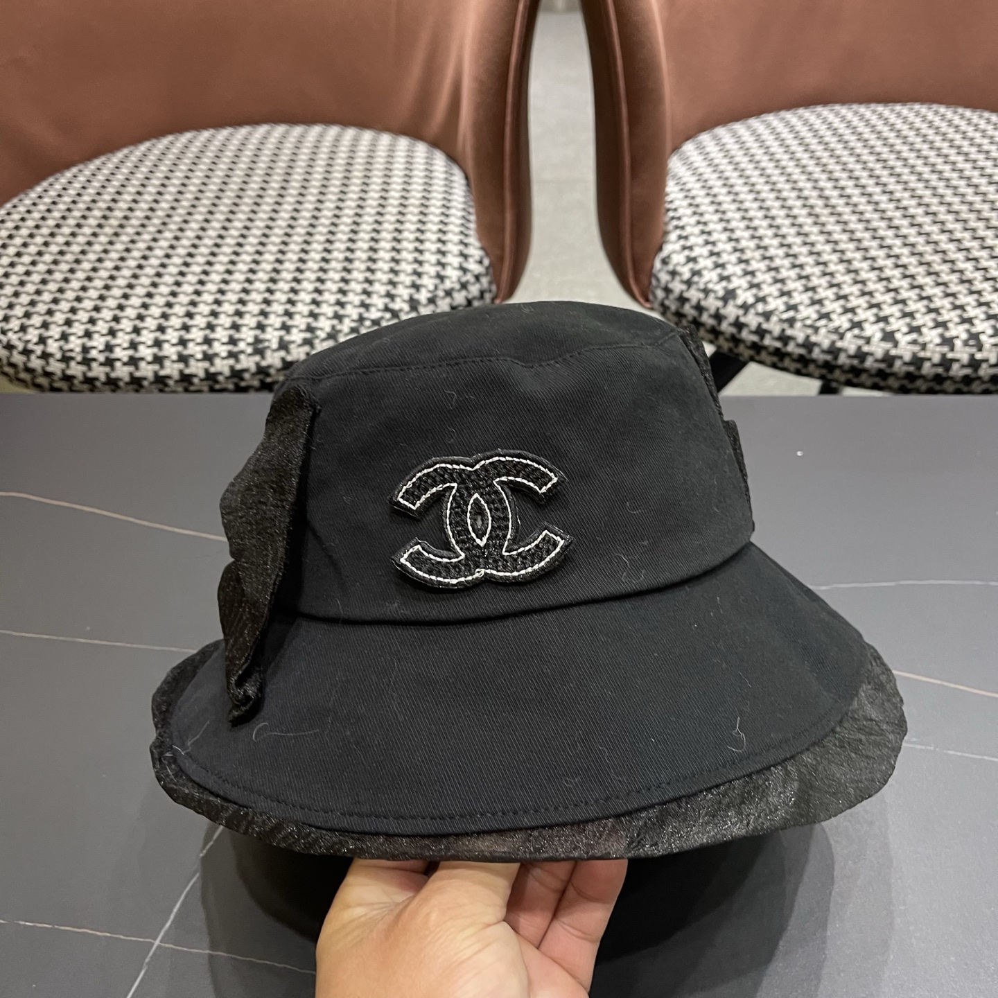 CHANEL香奈儿 帽子女款春夏季蝴蝶纱渔夫帽优雅气质显脸小盆帽潮可折叠遮阳帽女