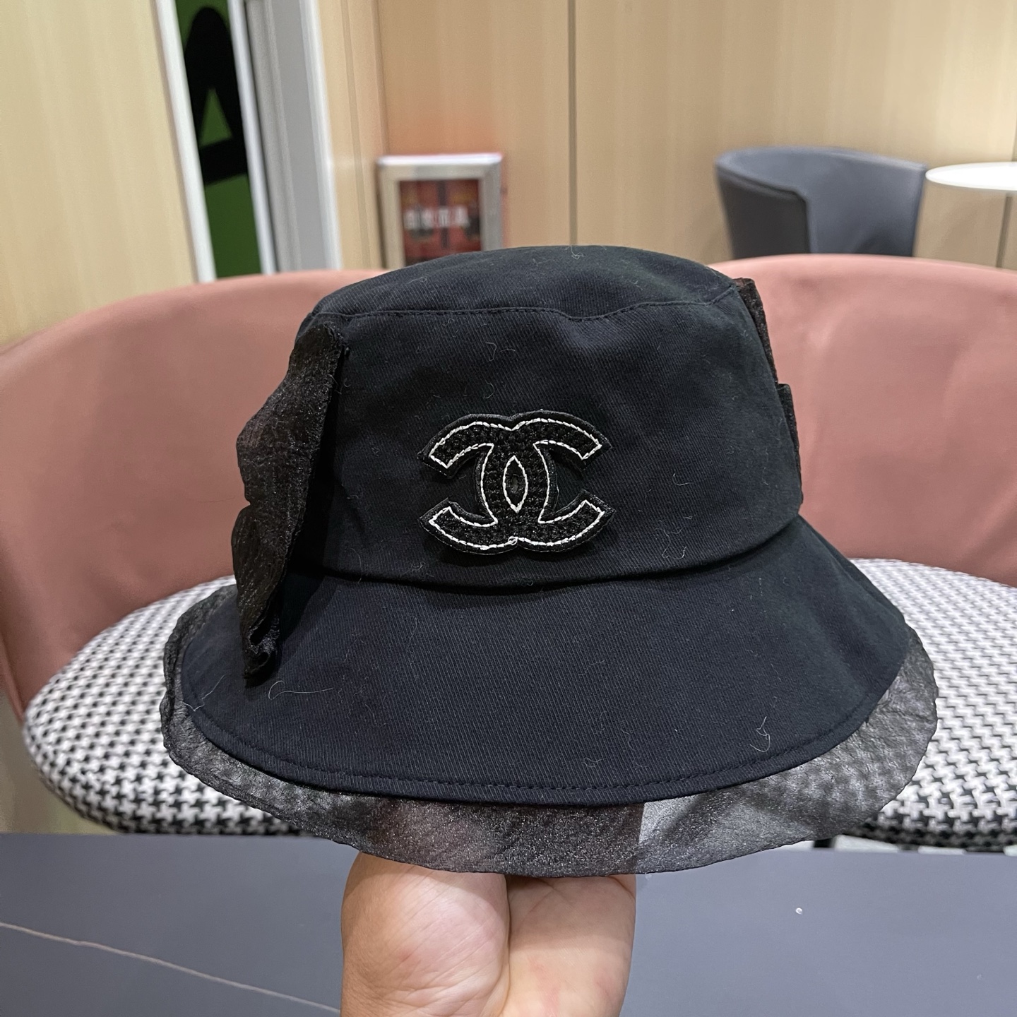 CHANEL香奈儿 帽子女款春夏季蝴蝶纱渔夫帽优雅气质显脸小盆帽潮可折叠遮阳帽女