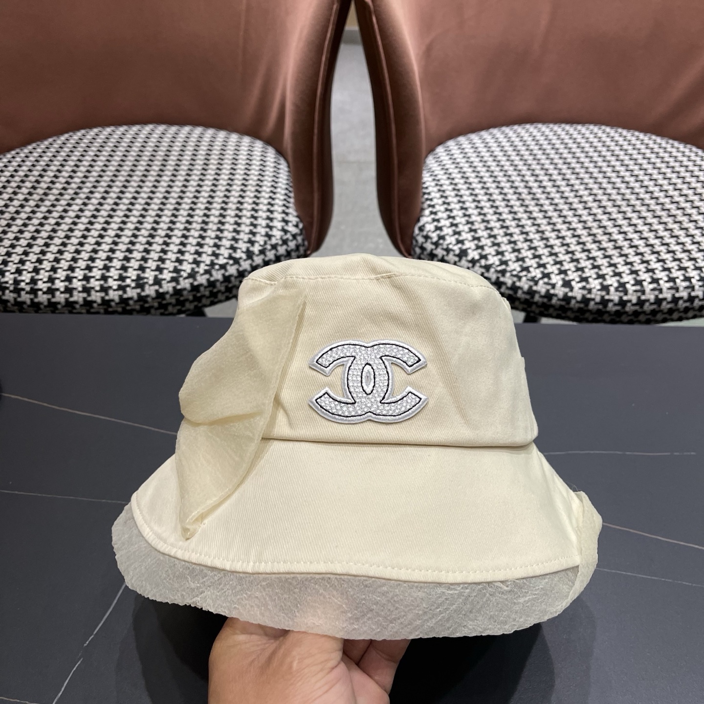 CHANEL香奈儿 帽子女款春夏季蝴蝶纱渔夫帽优雅气质显脸小盆帽潮可折叠遮阳帽女