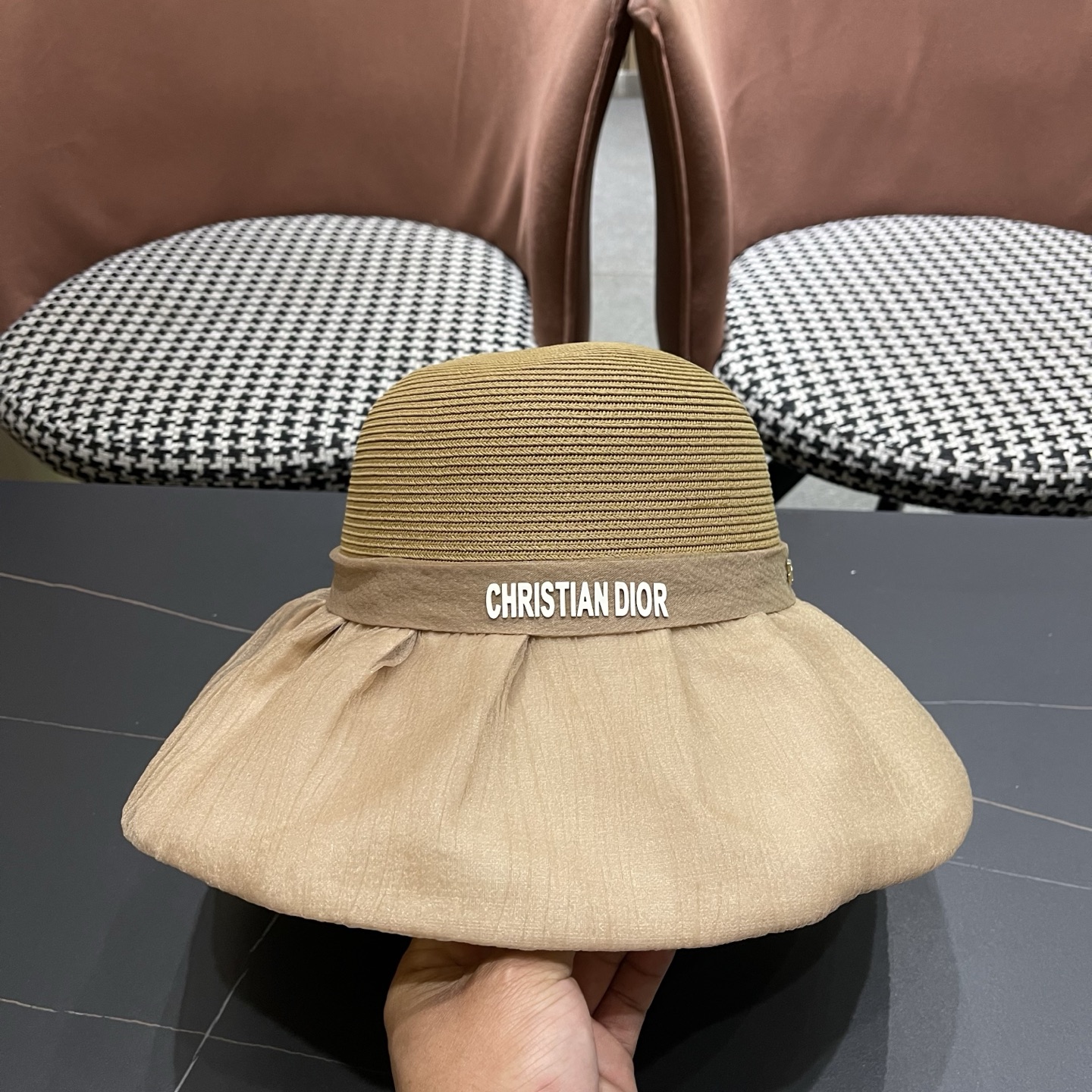 迪奥Dior 2026新款遮阳帽子女春秋出游度假防紫外线渔夫帽可折叠大檐防晒帽