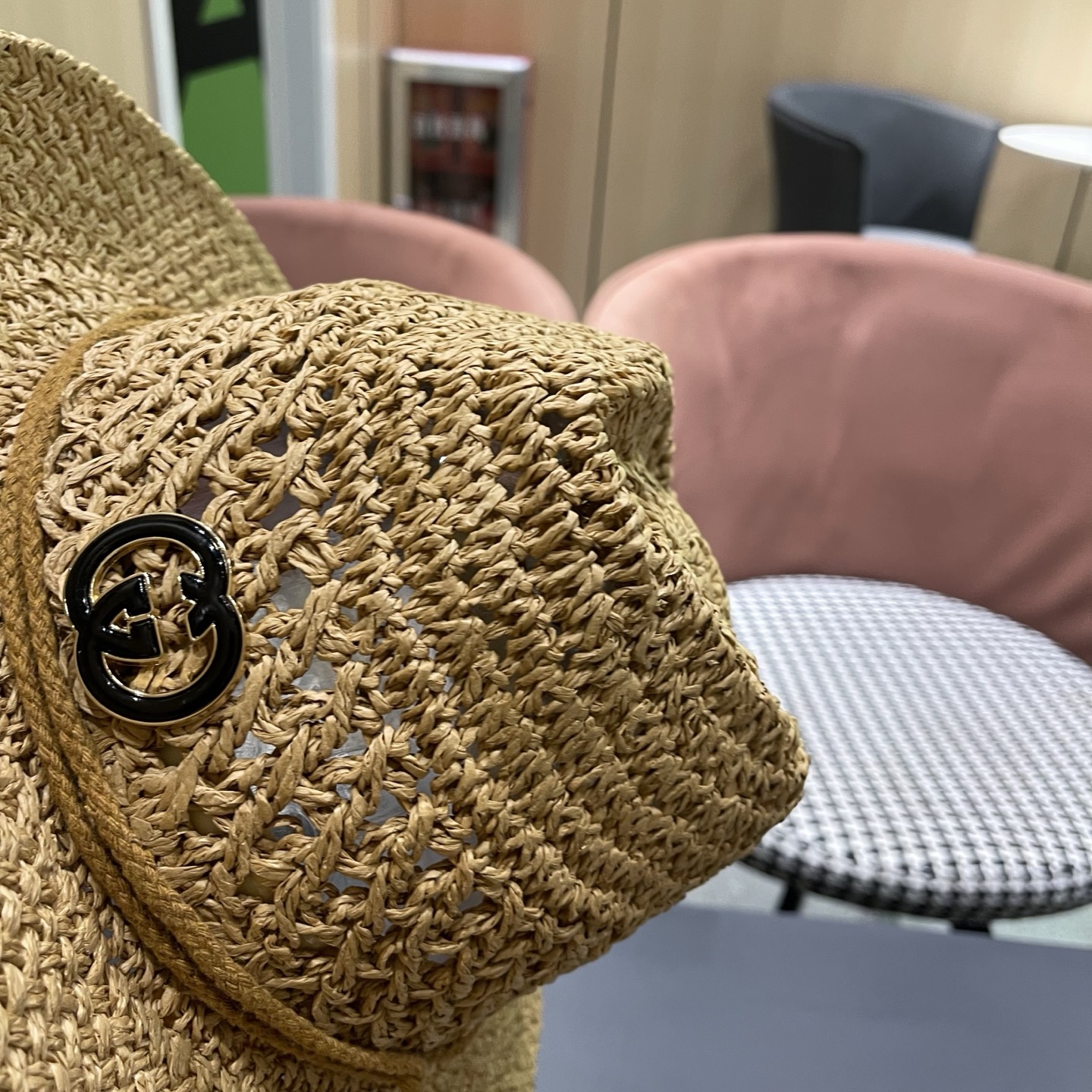 古奇Gucci 加大檐草帽女夏季出游防晒遮阳帽日系复古度假凉帽海边沙滩帽子潮