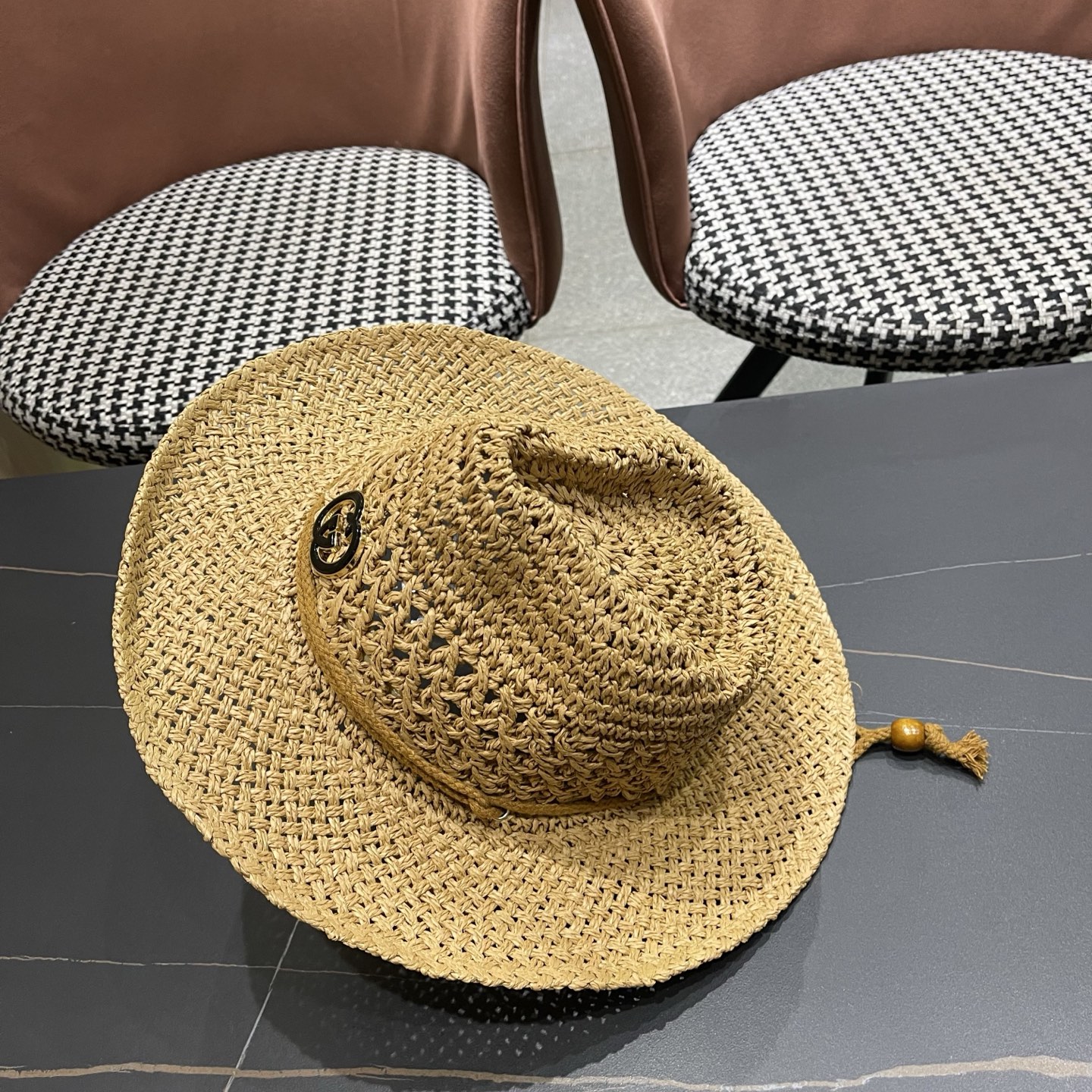 古奇Gucci 加大檐草帽女夏季出游防晒遮阳帽日系复古度假凉帽海边沙滩帽子潮