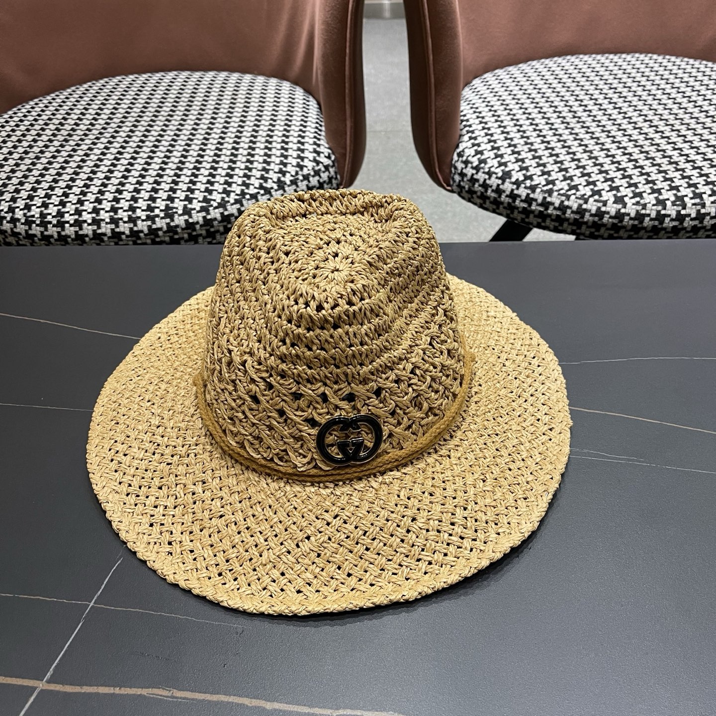 古奇Gucci 加大檐草帽女夏季出游防晒遮阳帽日系复古度假凉帽海边沙滩帽子潮