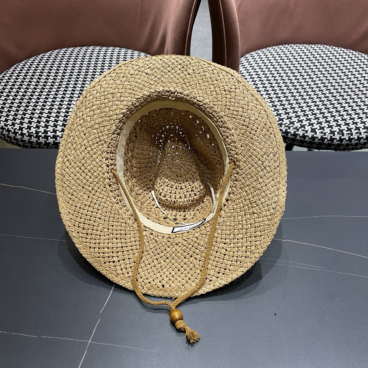 古奇Gucci 加大檐草帽女夏季出游防晒遮阳帽日系复古度假凉帽海边沙滩帽子潮