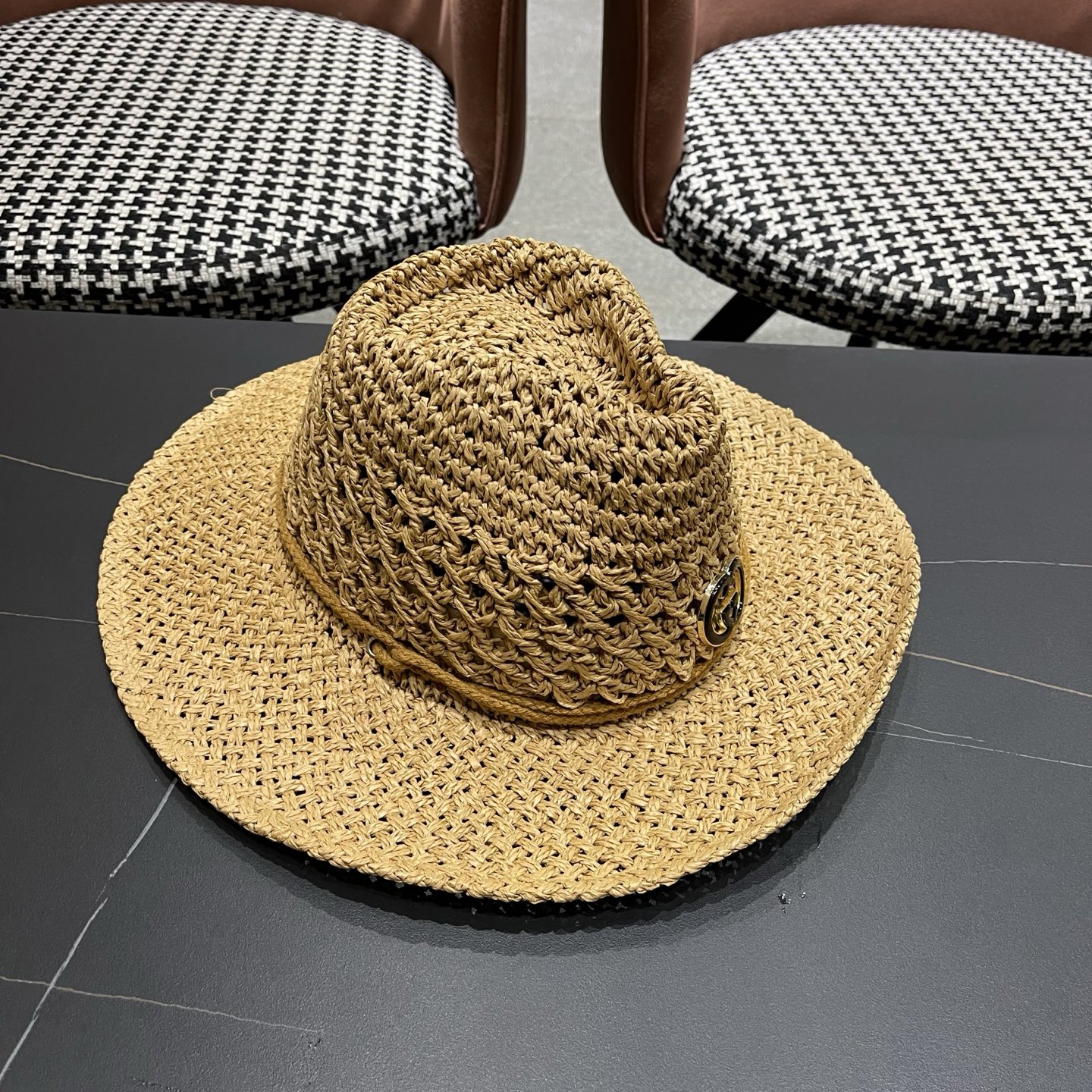 古奇Gucci 加大檐草帽女夏季出游防晒遮阳帽日系复古度假凉帽海边沙滩帽子潮