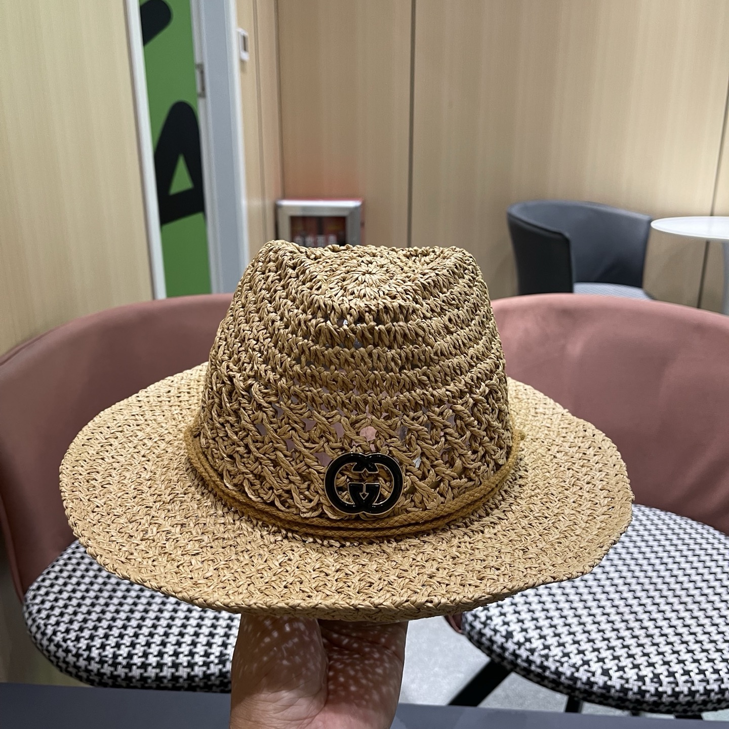 古奇Gucci 加大檐草帽女夏季出游防晒遮阳帽日系复古度假凉帽海边沙滩帽子潮