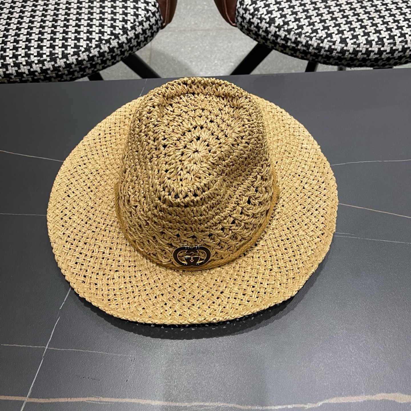 古奇Gucci 加大檐草帽女夏季出游防晒遮阳帽日系复古度假凉帽海边沙滩帽子潮