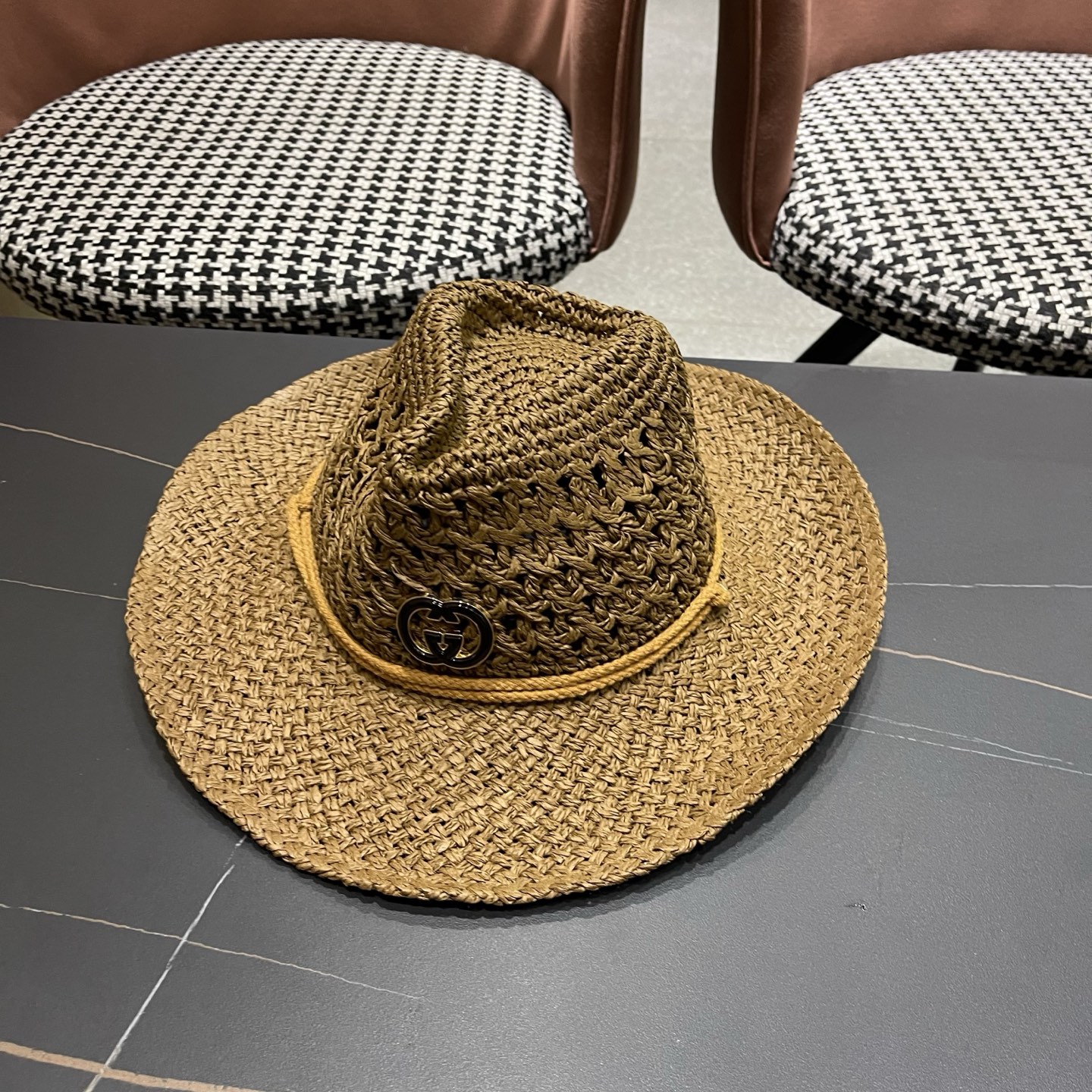 古奇Gucci 加大檐草帽女夏季出游防晒遮阳帽日系复古度假凉帽海边沙滩帽子潮