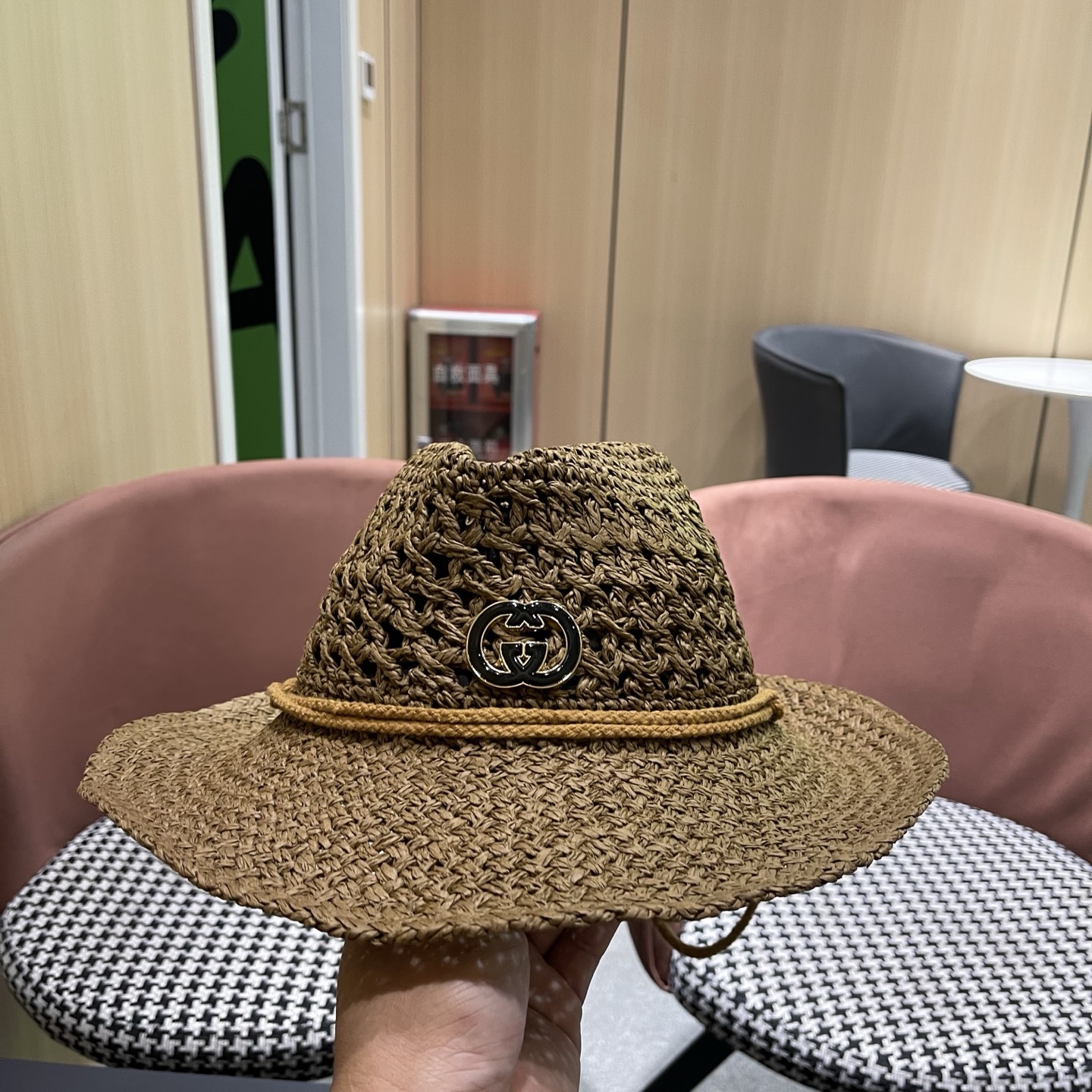 古奇Gucci 加大檐草帽女夏季出游防晒遮阳帽日系复古度假凉帽海边沙滩帽子潮