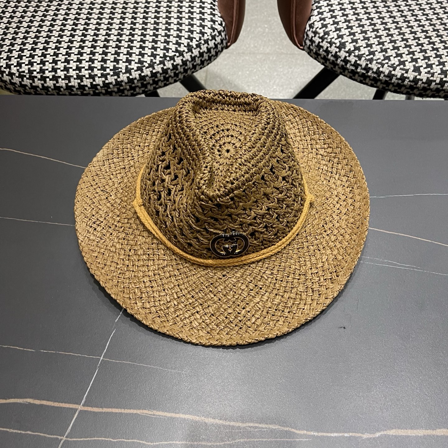 古奇Gucci 加大檐草帽女夏季出游防晒遮阳帽日系复古度假凉帽海边沙滩帽子潮