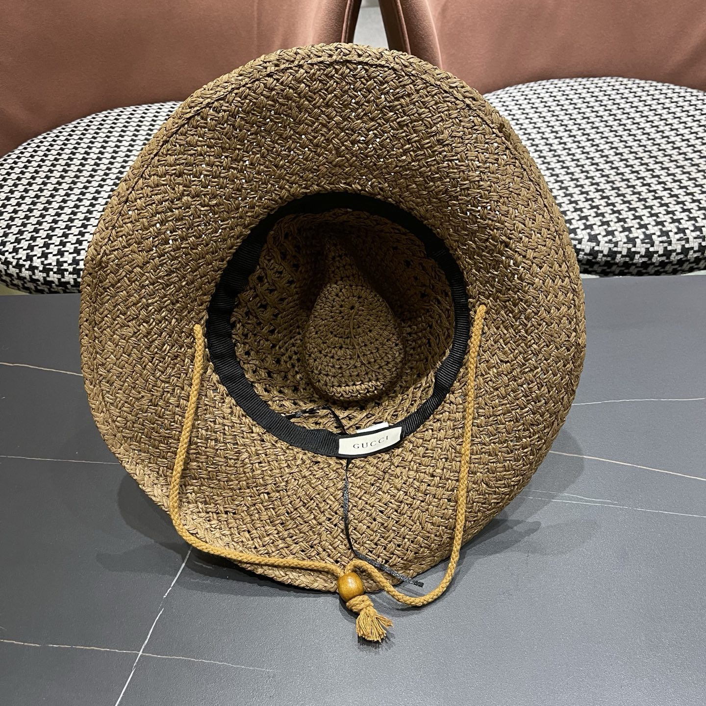 古奇Gucci 加大檐草帽女夏季出游防晒遮阳帽日系复古度假凉帽海边沙滩帽子潮