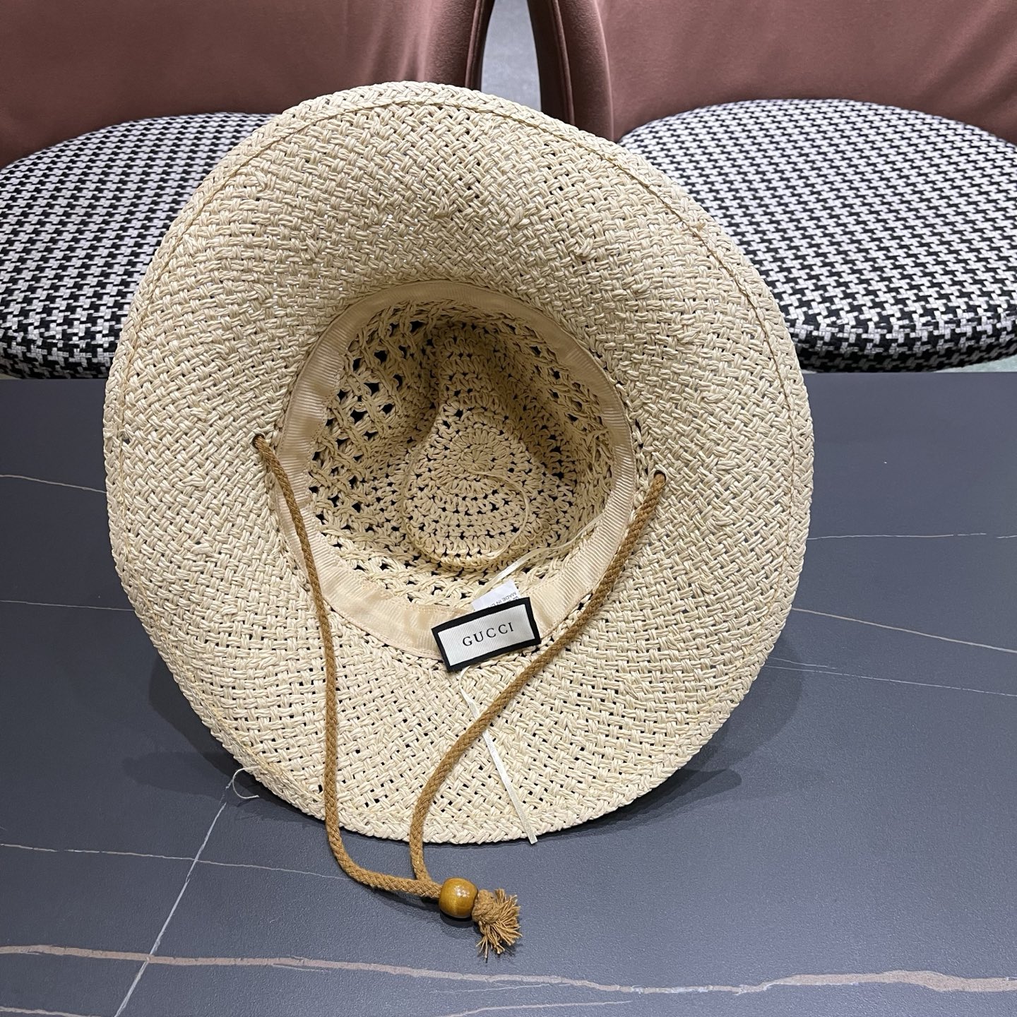 古奇Gucci 加大檐草帽女夏季出游防晒遮阳帽日系复古度假凉帽海边沙滩帽子潮
