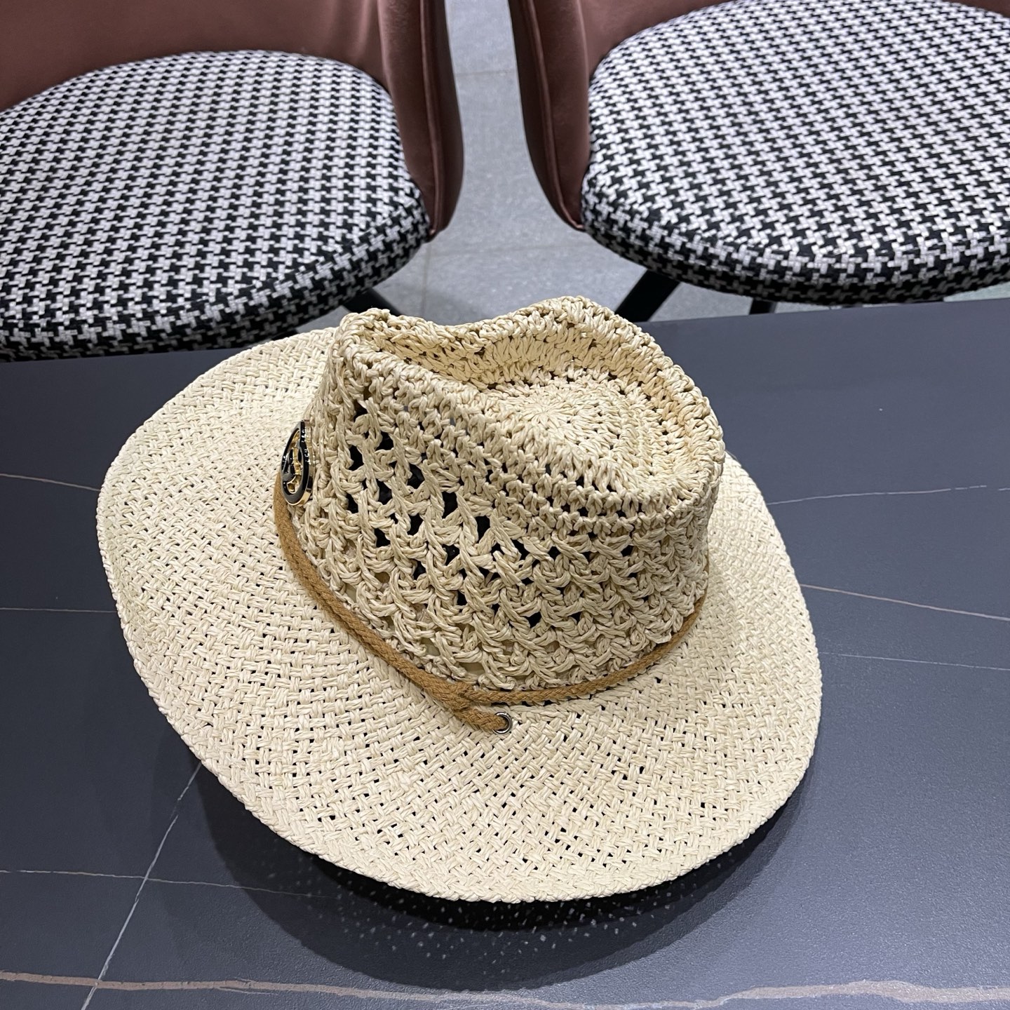 古奇Gucci 加大檐草帽女夏季出游防晒遮阳帽日系复古度假凉帽海边沙滩帽子潮