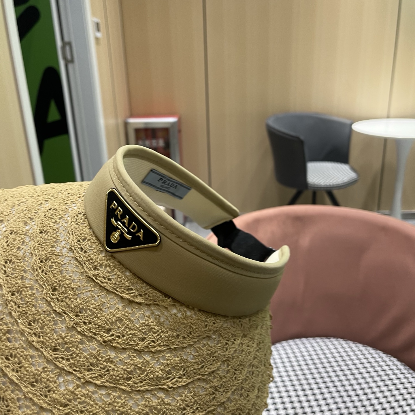 PRADA普拉达 夏季蕾丝遮阳帽子女款2026新款海边沙滩大檐发箍百搭防晒帽空顶帽