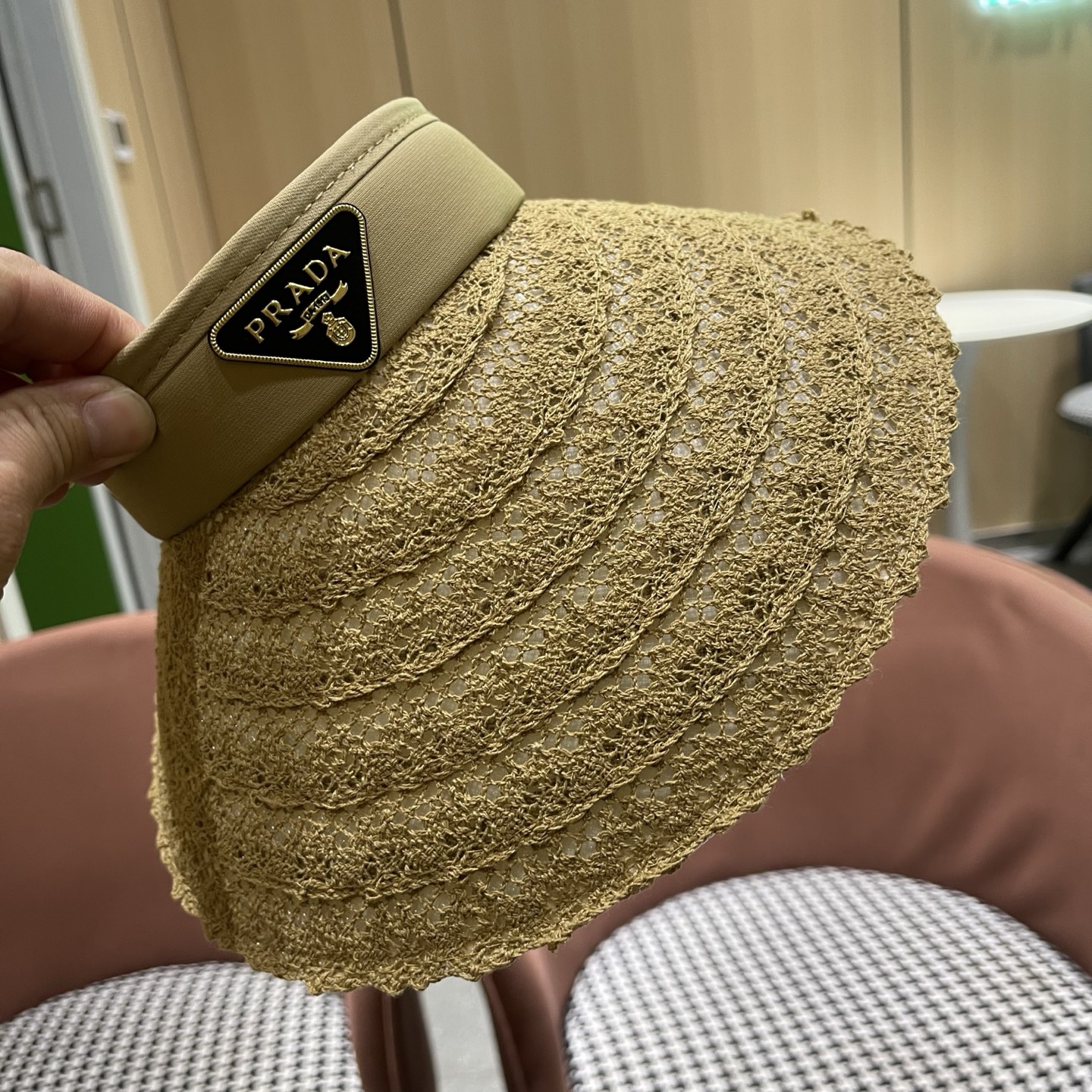 PRADA普拉达 夏季蕾丝遮阳帽子女款2026新款海边沙滩大檐发箍百搭防晒帽空顶帽