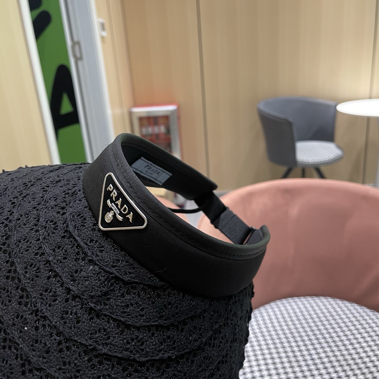 PRADA普拉达 夏季蕾丝遮阳帽子女款2026新款海边沙滩大檐发箍百搭防晒帽空顶帽