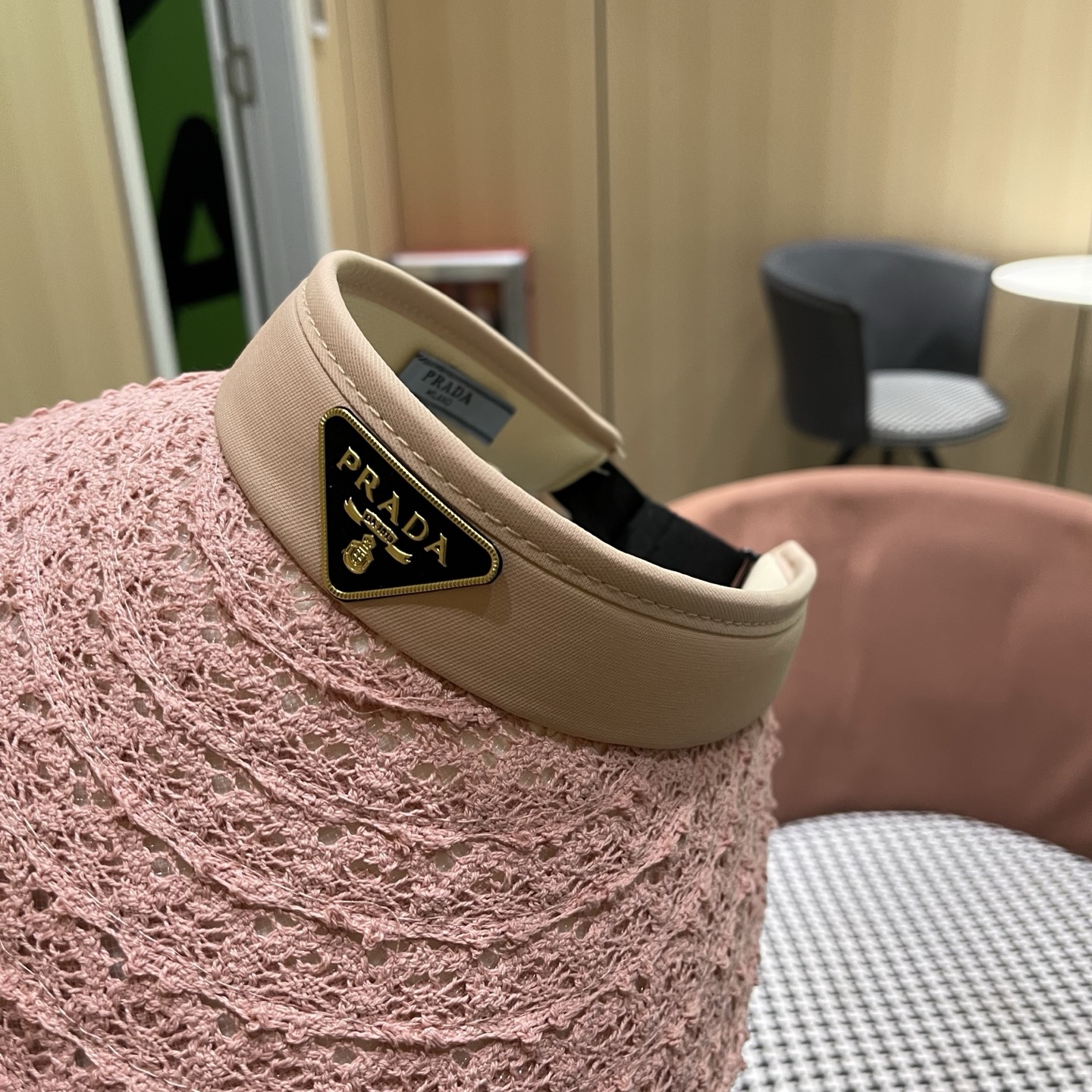 PRADA普拉达 夏季蕾丝遮阳帽子女款2026新款海边沙滩大檐发箍百搭防晒帽空顶帽