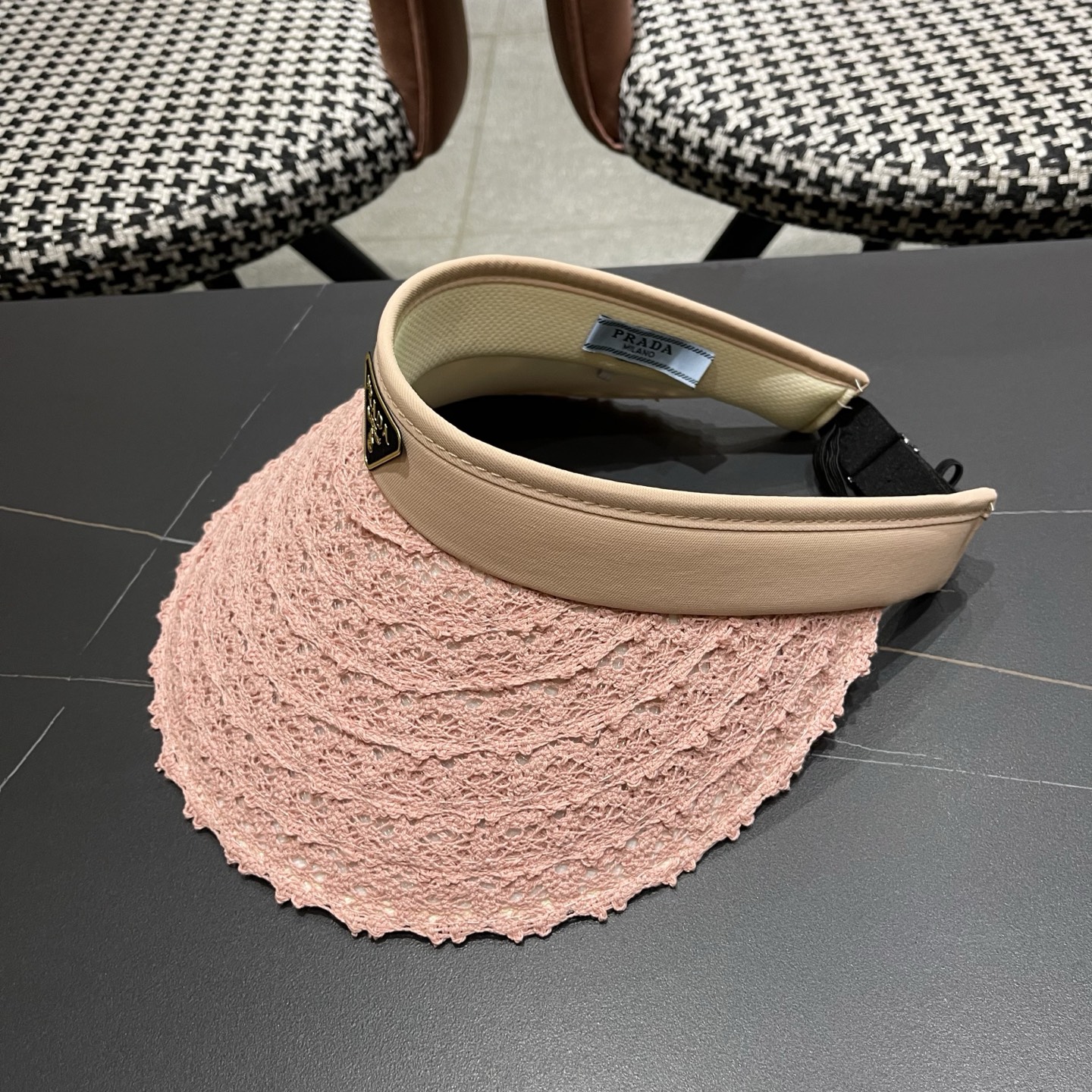 PRADA普拉达 夏季蕾丝遮阳帽子女款2026新款海边沙滩大檐发箍百搭防晒帽空顶帽