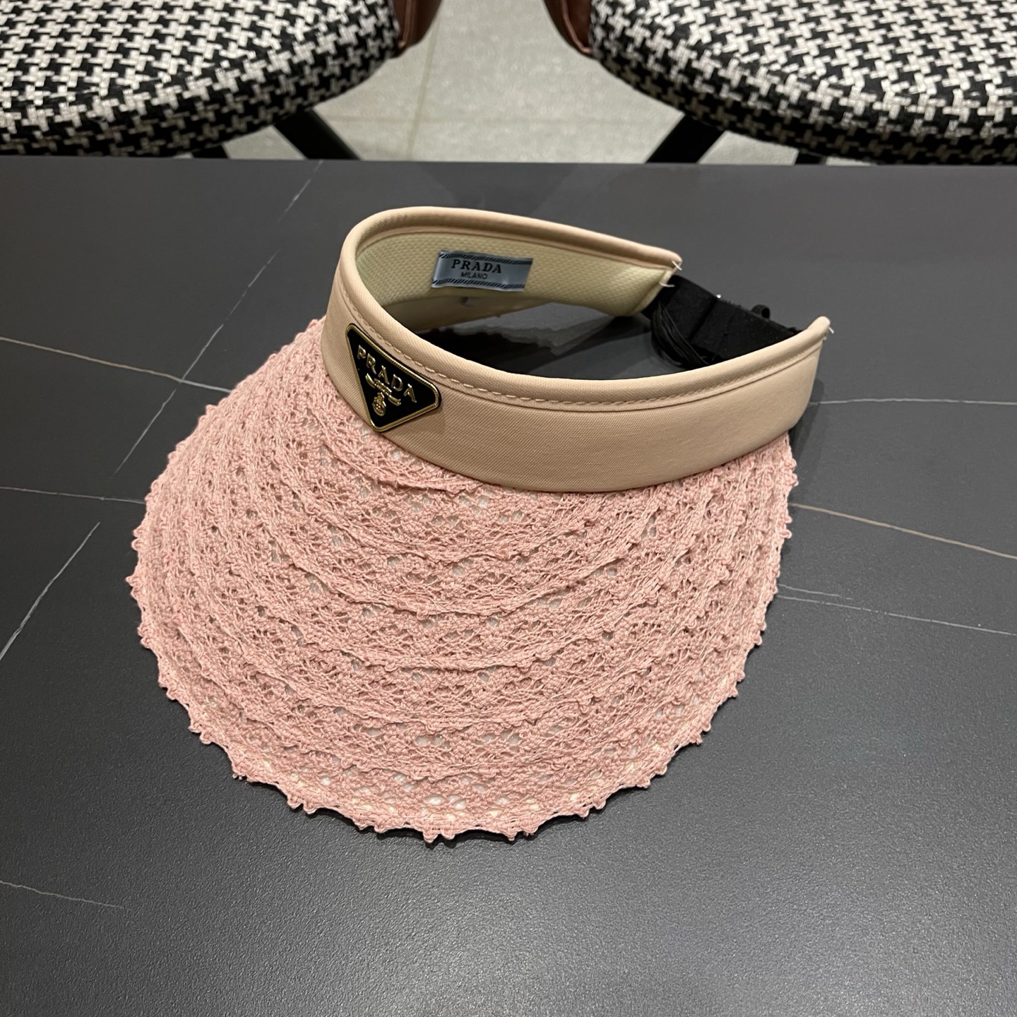 PRADA普拉达 夏季蕾丝遮阳帽子女款2026新款海边沙滩大檐发箍百搭防晒帽空顶帽