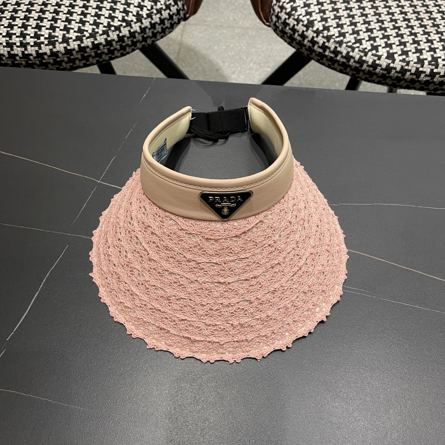 PRADA普拉达 夏季蕾丝遮阳帽子女款2026新款海边沙滩大檐发箍百搭防晒帽空顶帽