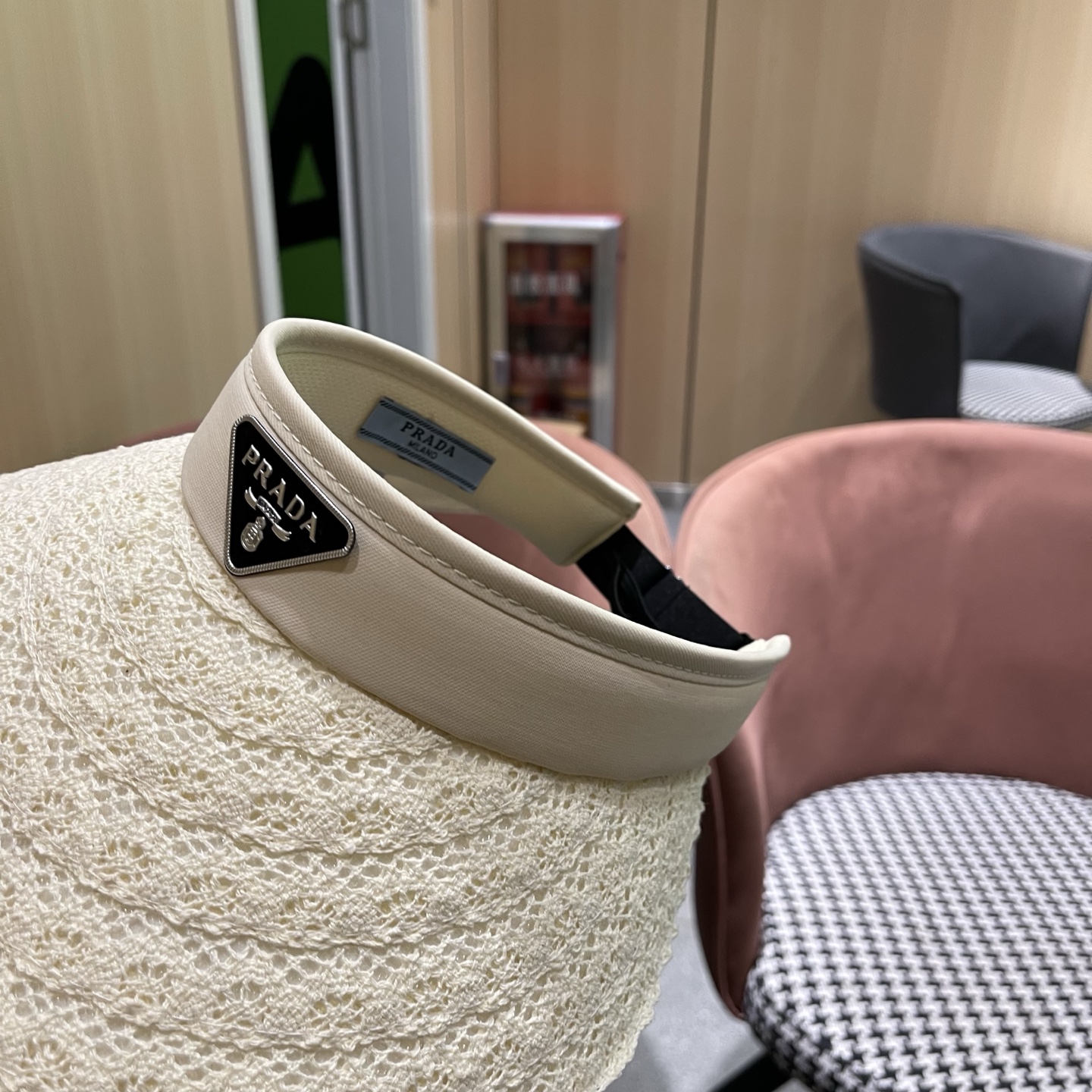 PRADA普拉达 夏季蕾丝遮阳帽子女款2026新款海边沙滩大檐发箍百搭防晒帽空顶帽