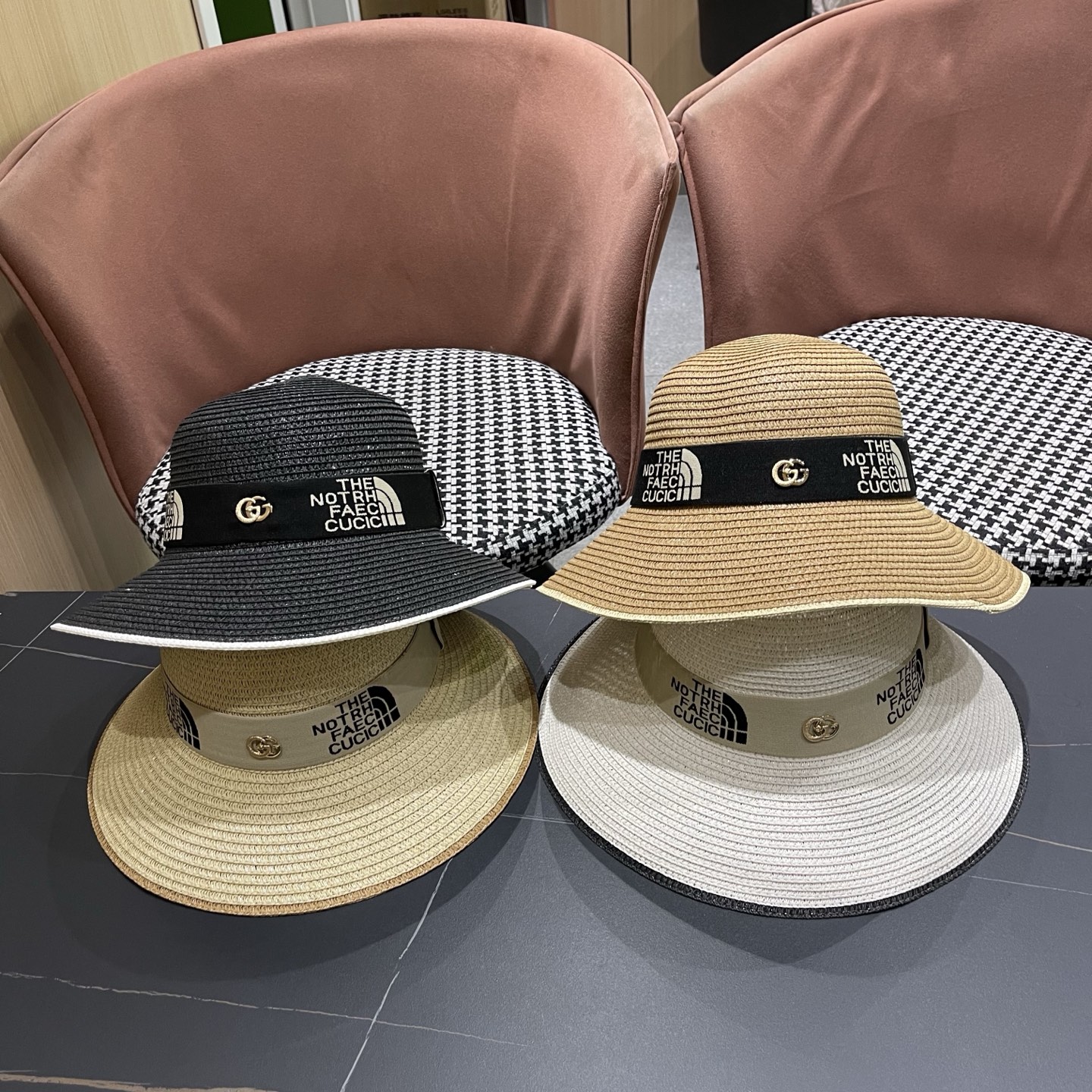 gucci古奇海边沙滩帽子女夏季出游防晒草帽户外大沿遮阳帽百搭盆帽