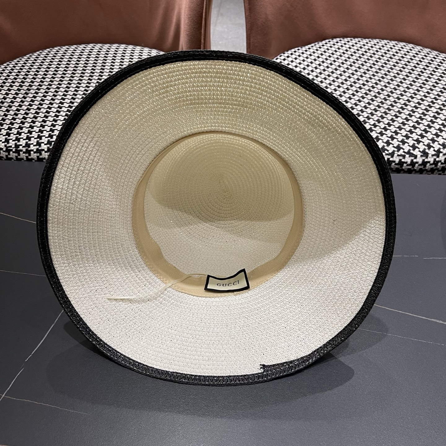 gucci古奇海边沙滩帽子女夏季出游防晒草帽户外大沿遮阳帽百搭盆帽