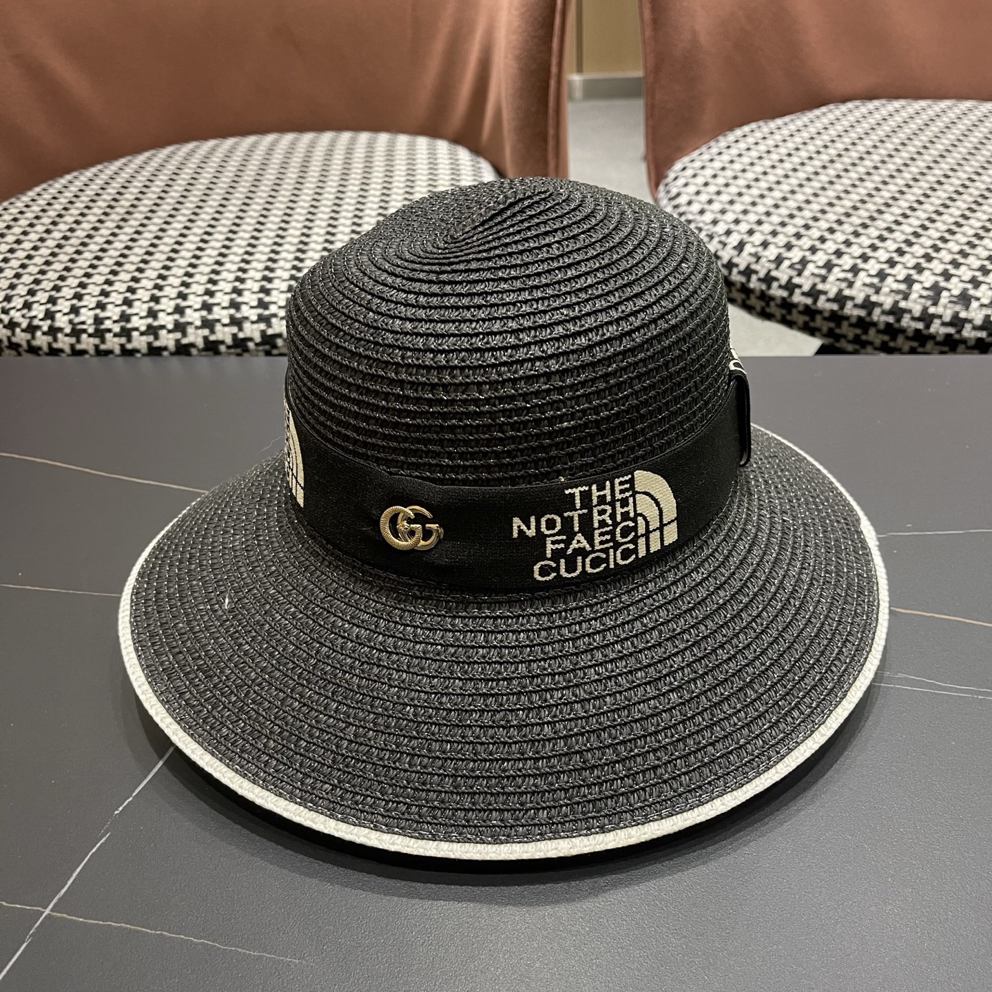 gucci古奇海边沙滩帽子女夏季出游防晒草帽户外大沿遮阳帽百搭盆帽