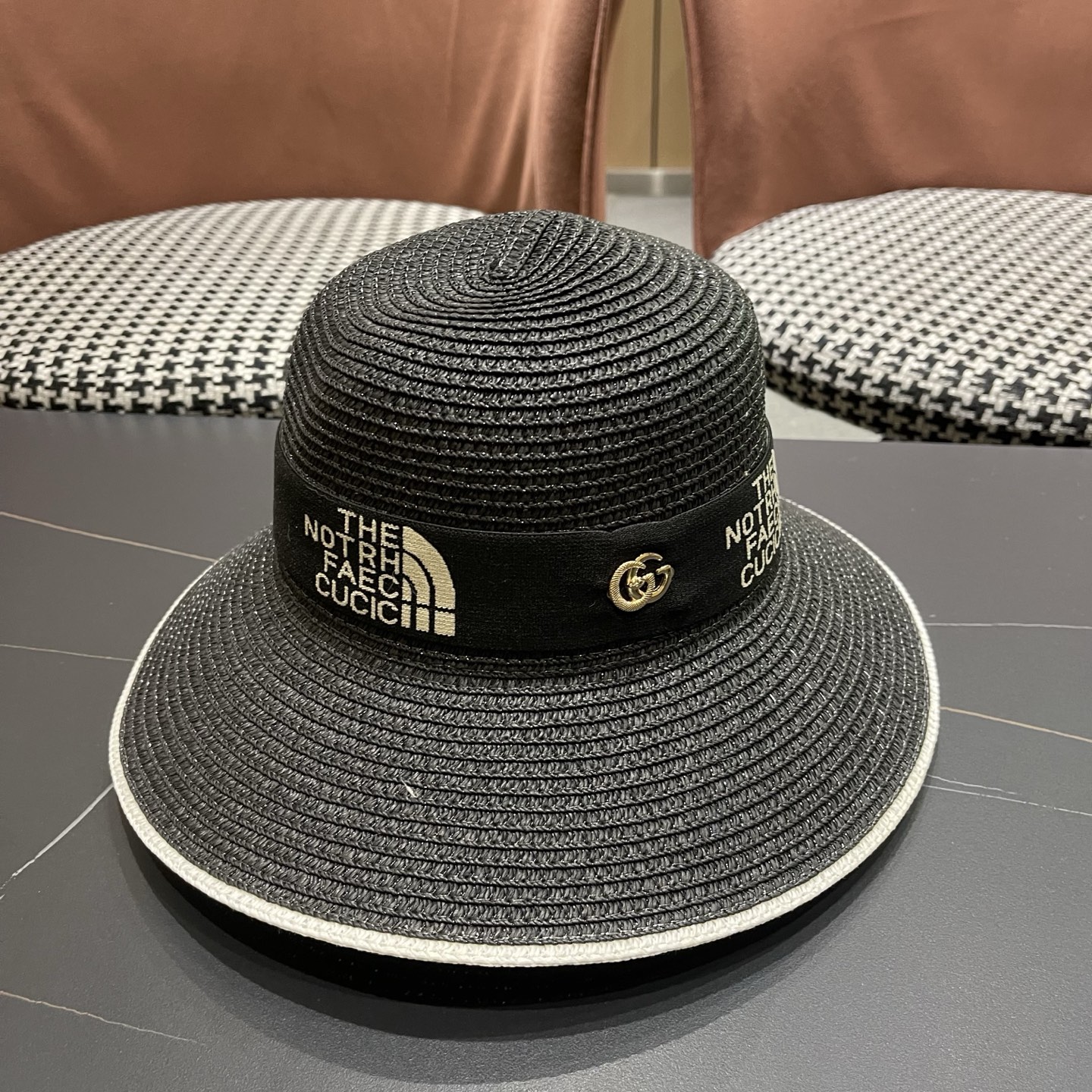 gucci古奇海边沙滩帽子女夏季出游防晒草帽户外大沿遮阳帽百搭盆帽