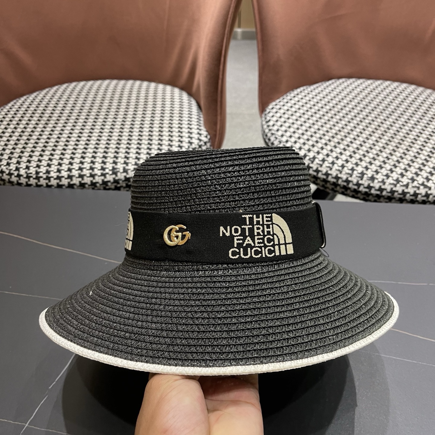 gucci古奇海边沙滩帽子女夏季出游防晒草帽户外大沿遮阳帽百搭盆帽