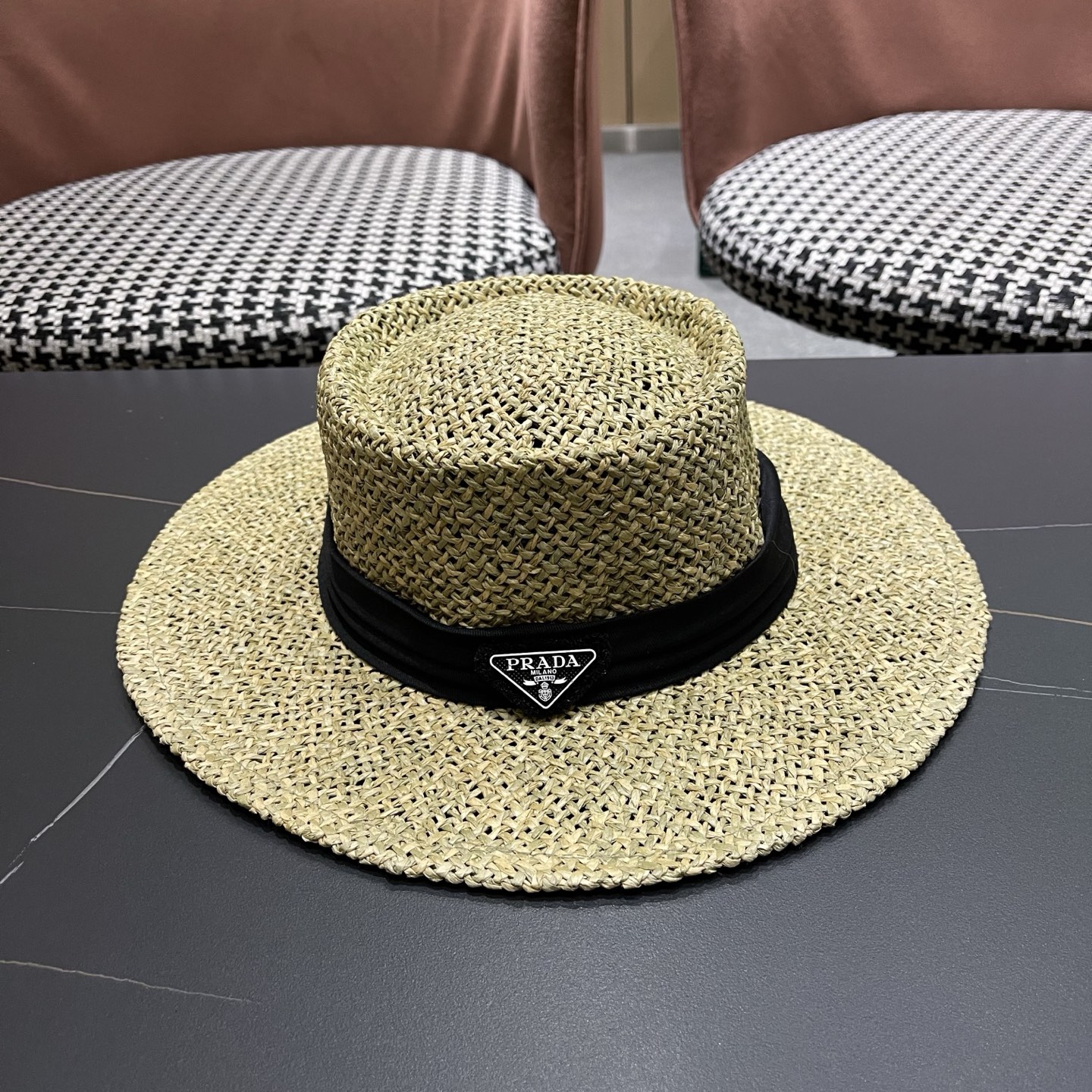 普拉达PRADA 法式复古草帽海边度假风遮阳帽老钱风帽子女款防晒大帽檐夏大头围