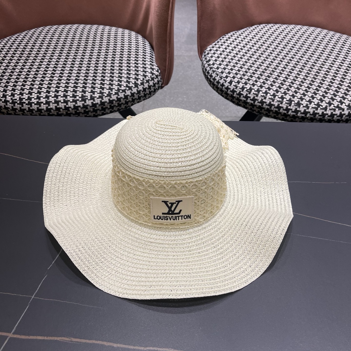 LV路易威登 夏天蝴蝶结遮阳帽女 海边沙滩度假防晒帽户外大檐太阳帽甜美草帽