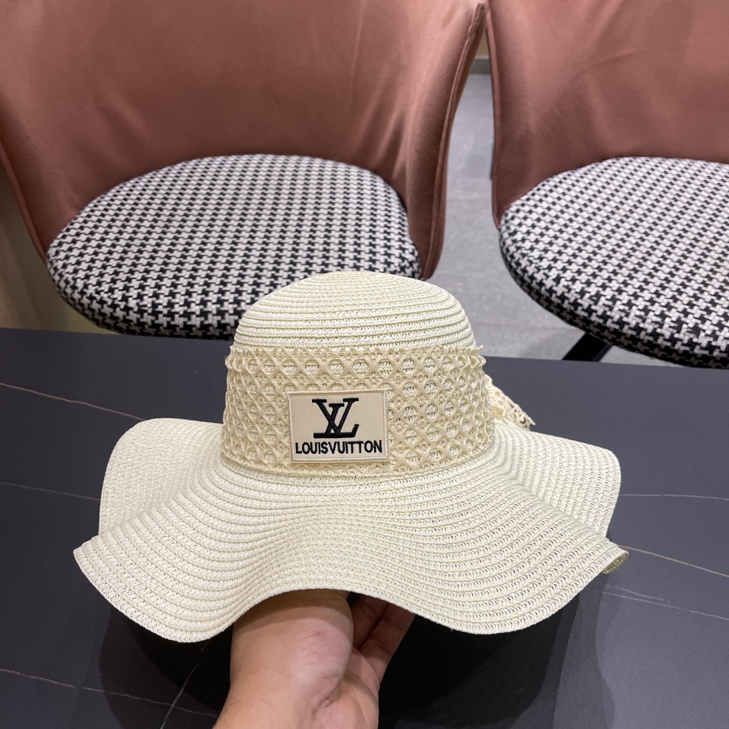 LV路易威登 夏天蝴蝶结遮阳帽女 海边沙滩度假防晒帽户外大檐太阳帽甜美草帽