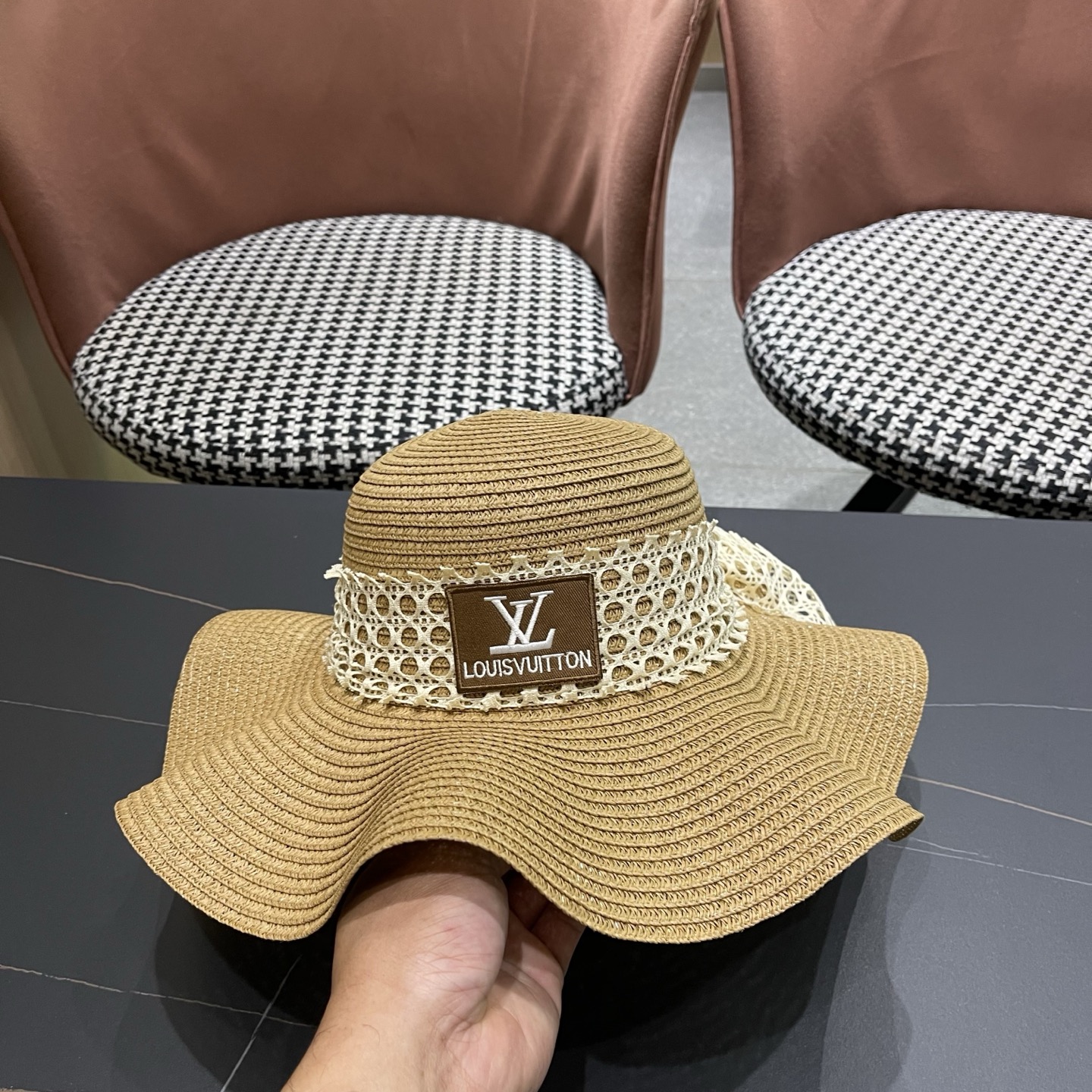 LV路易威登 夏天蝴蝶结遮阳帽女 海边沙滩度假防晒帽户外大檐太阳帽甜美草帽