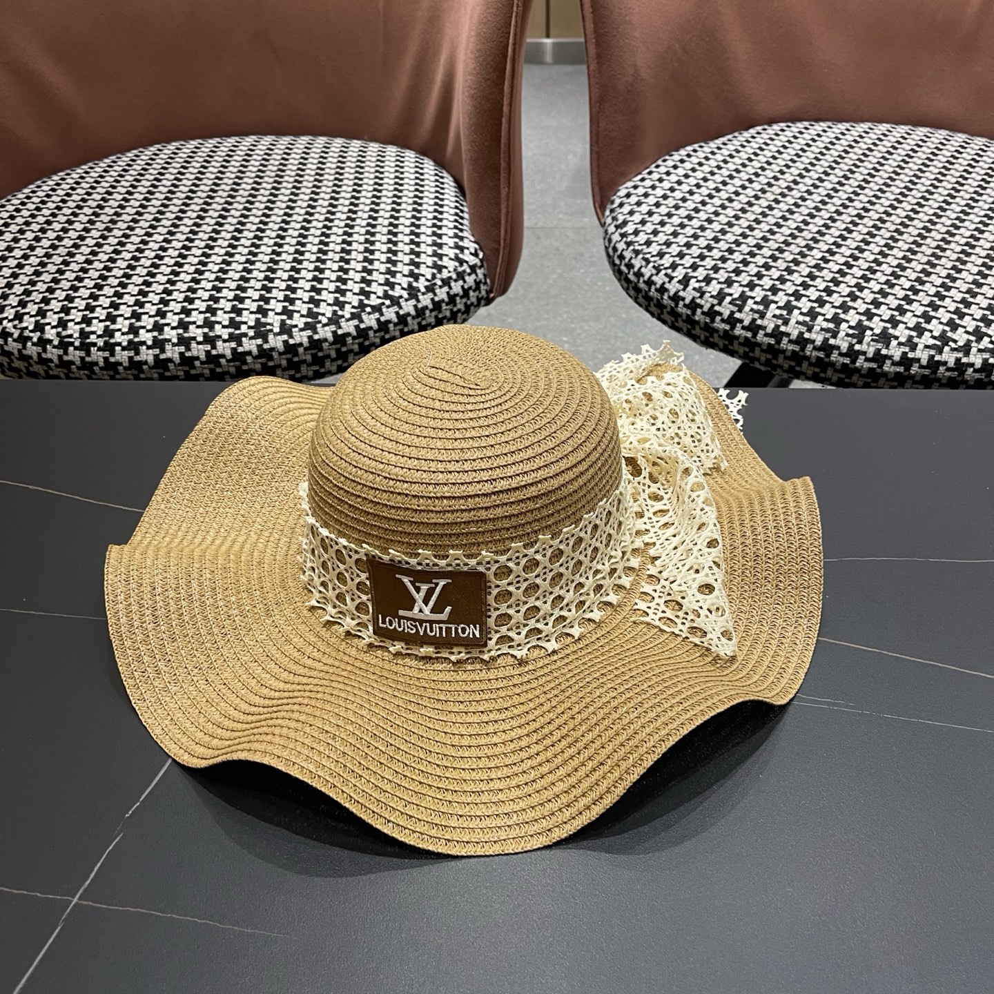 LV路易威登 夏天蝴蝶结遮阳帽女 海边沙滩度假防晒帽户外大檐太阳帽甜美草帽