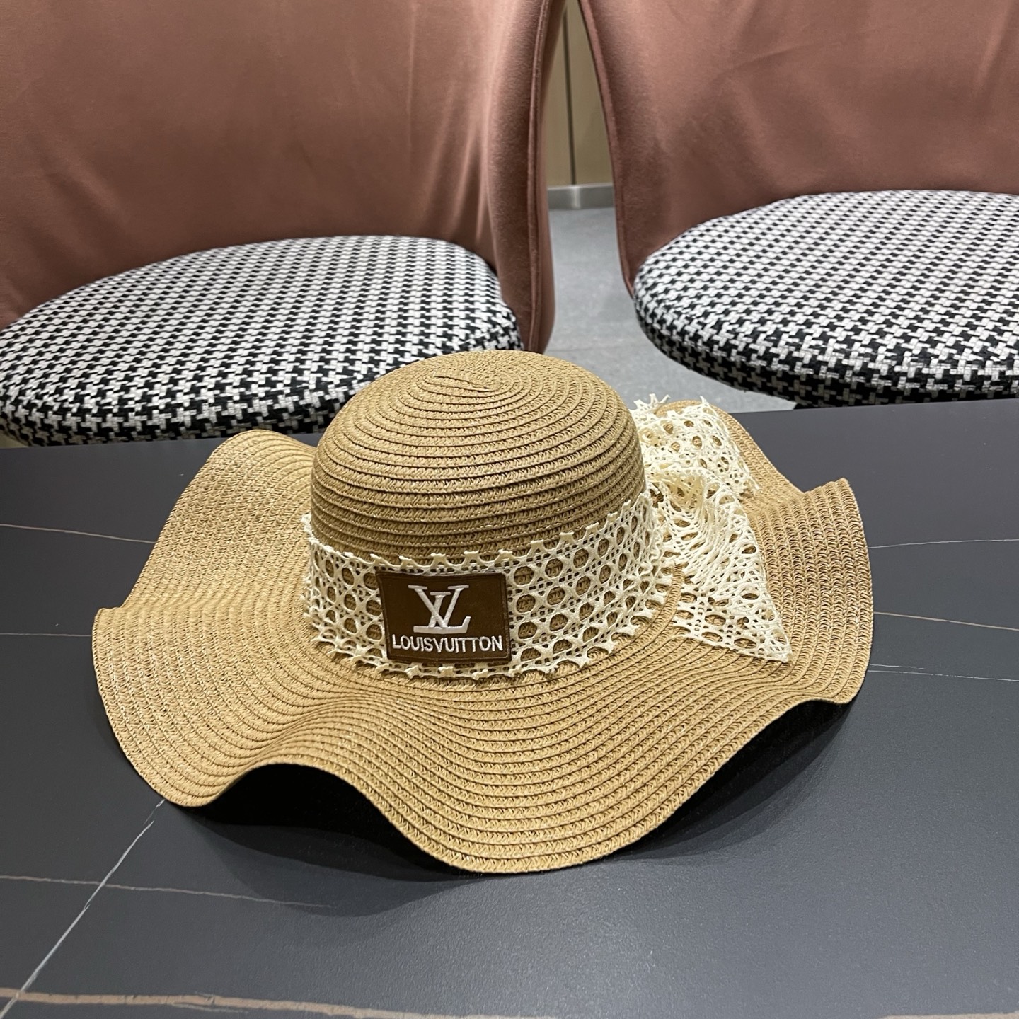 LV路易威登 夏天蝴蝶结遮阳帽女 海边沙滩度假防晒帽户外大檐太阳帽甜美草帽