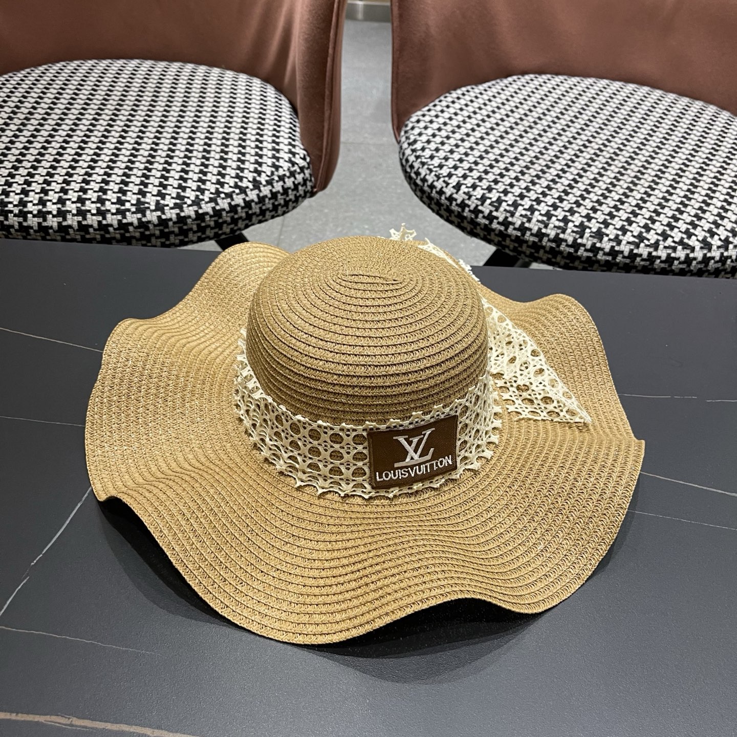 LV路易威登 夏天蝴蝶结遮阳帽女 海边沙滩度假防晒帽户外大檐太阳帽甜美草帽