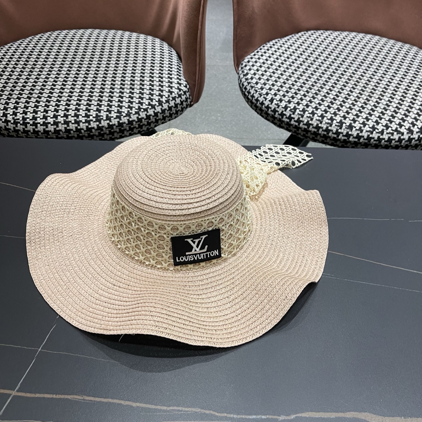 LV路易威登 夏天蝴蝶结遮阳帽女 海边沙滩度假防晒帽户外大檐太阳帽甜美草帽