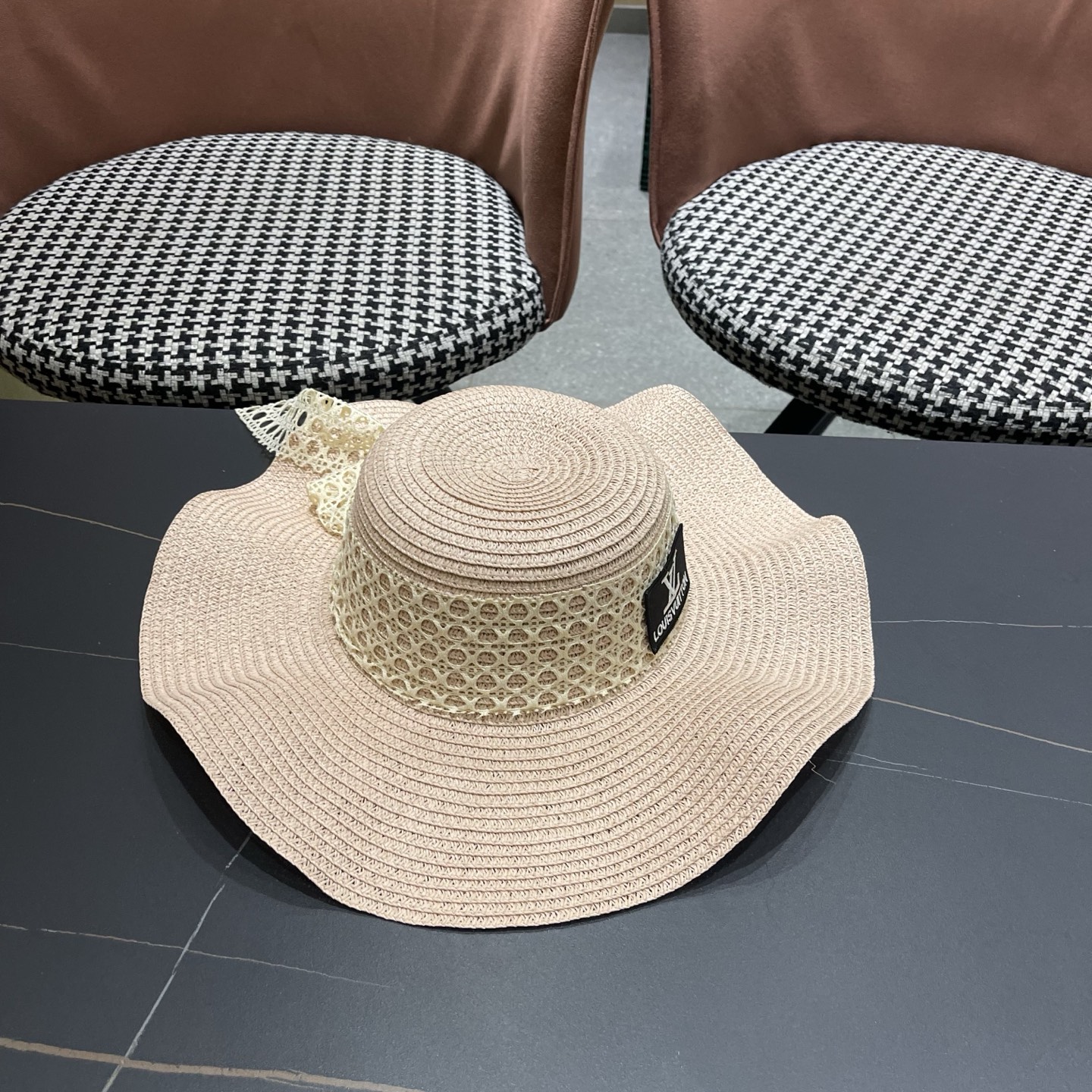 LV路易威登 夏天蝴蝶结遮阳帽女 海边沙滩度假防晒帽户外大檐太阳帽甜美草帽