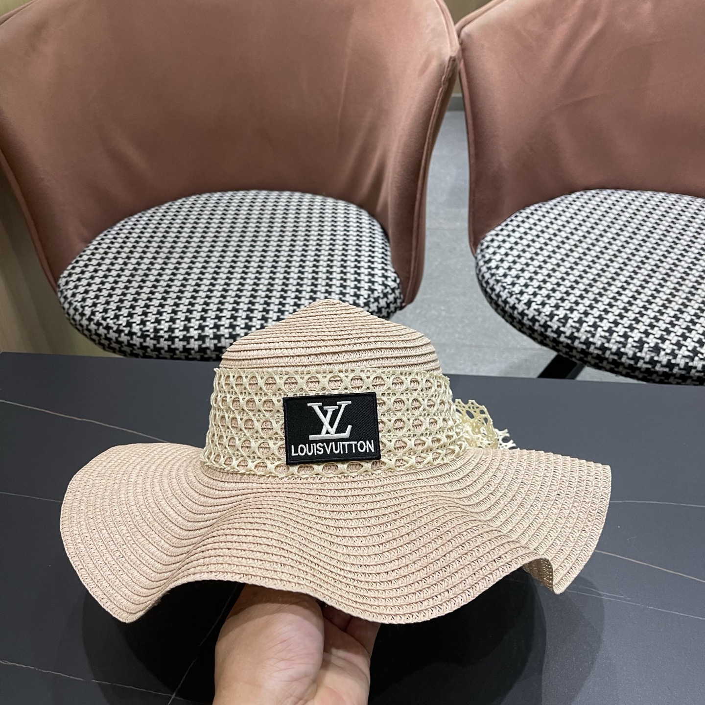 LV路易威登 夏天蝴蝶结遮阳帽女 海边沙滩度假防晒帽户外大檐太阳帽甜美草帽