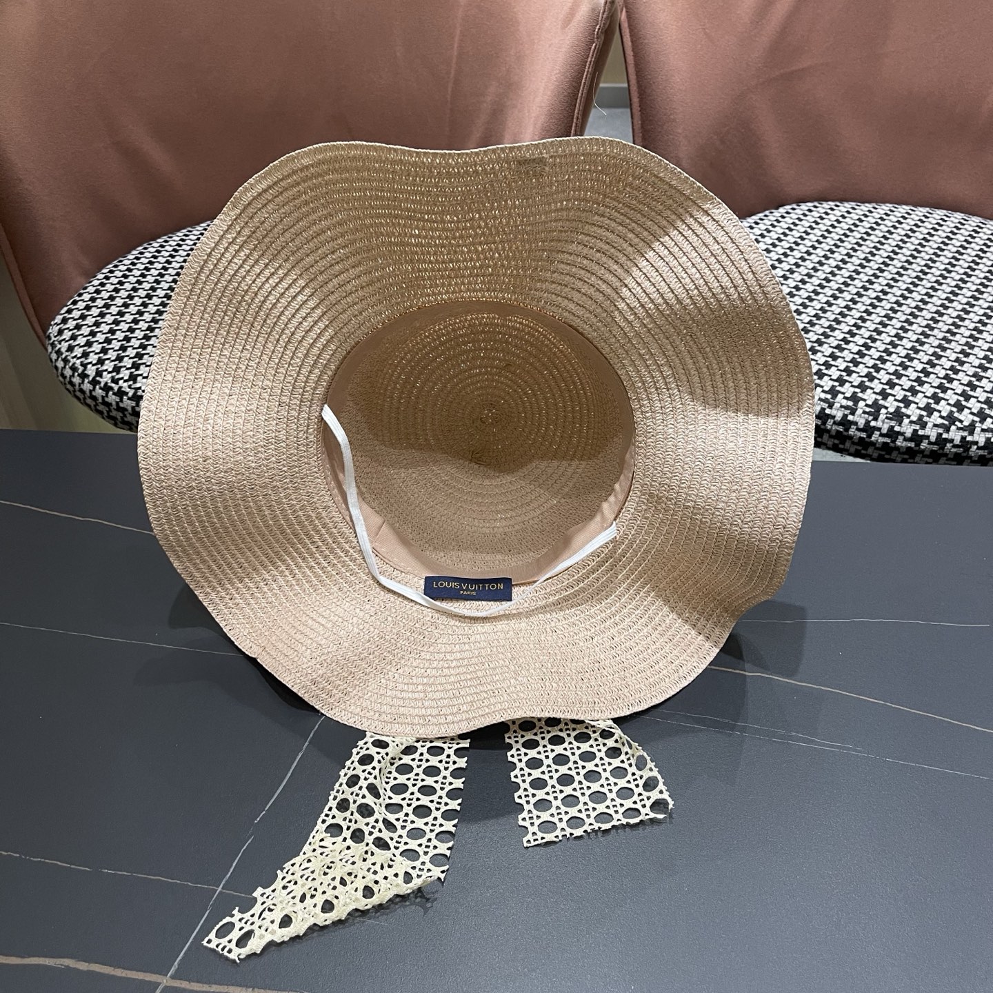 LV路易威登 夏天蝴蝶结遮阳帽女 海边沙滩度假防晒帽户外大檐太阳帽甜美草帽