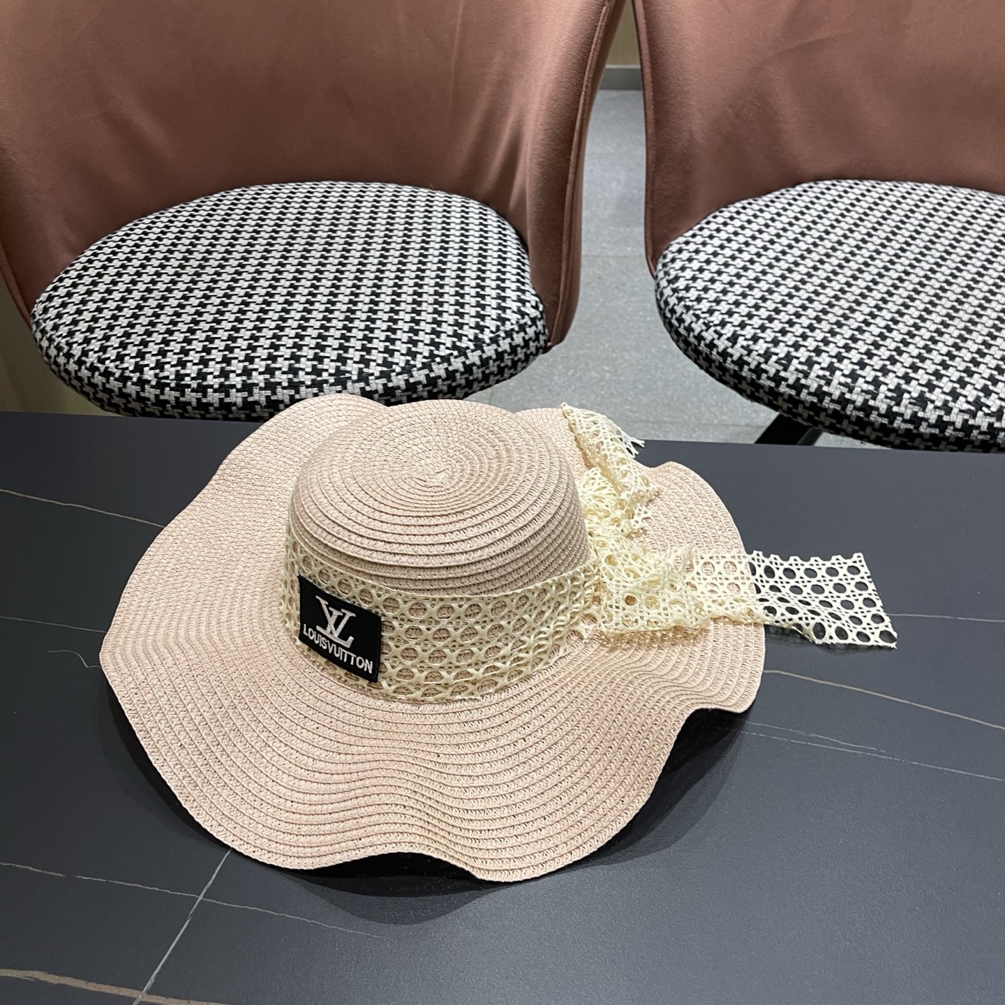LV路易威登 夏天蝴蝶结遮阳帽女 海边沙滩度假防晒帽户外大檐太阳帽甜美草帽
