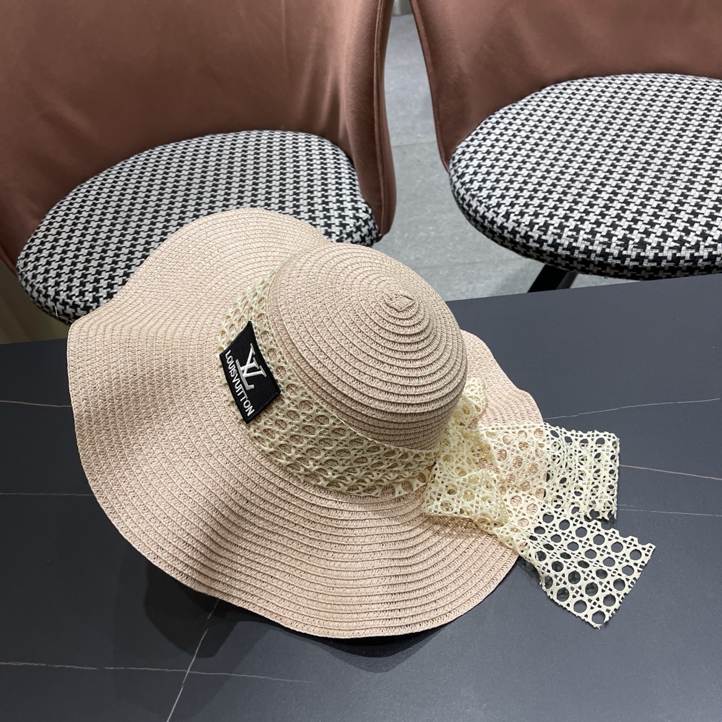LV路易威登 夏天蝴蝶结遮阳帽女 海边沙滩度假防晒帽户外大檐太阳帽甜美草帽