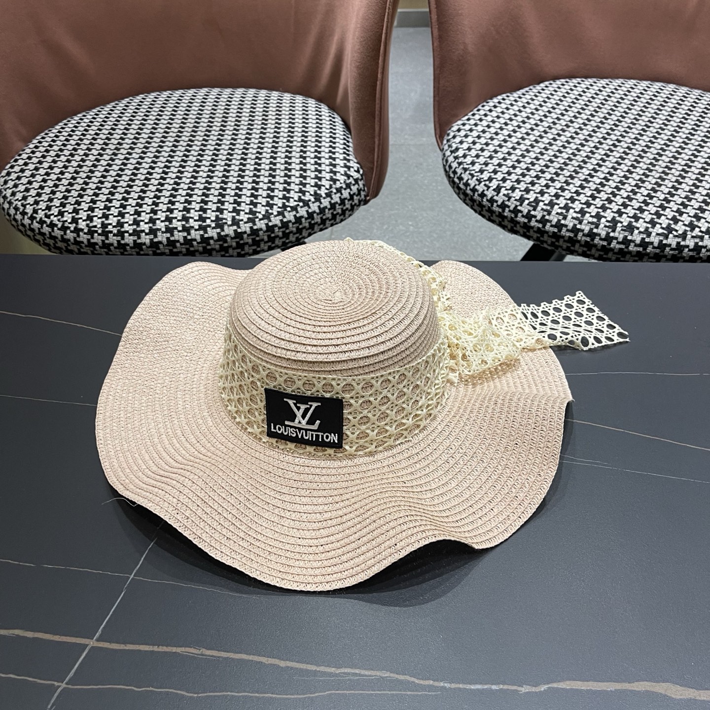 LV路易威登 夏天蝴蝶结遮阳帽女 海边沙滩度假防晒帽户外大檐太阳帽甜美草帽