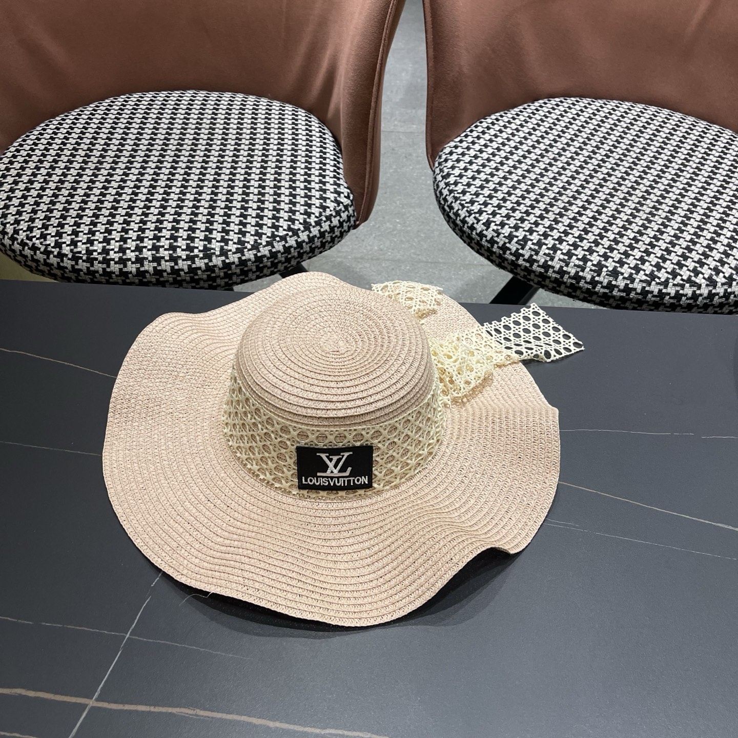 LV路易威登 夏天蝴蝶结遮阳帽女 海边沙滩度假防晒帽户外大檐太阳帽甜美草帽