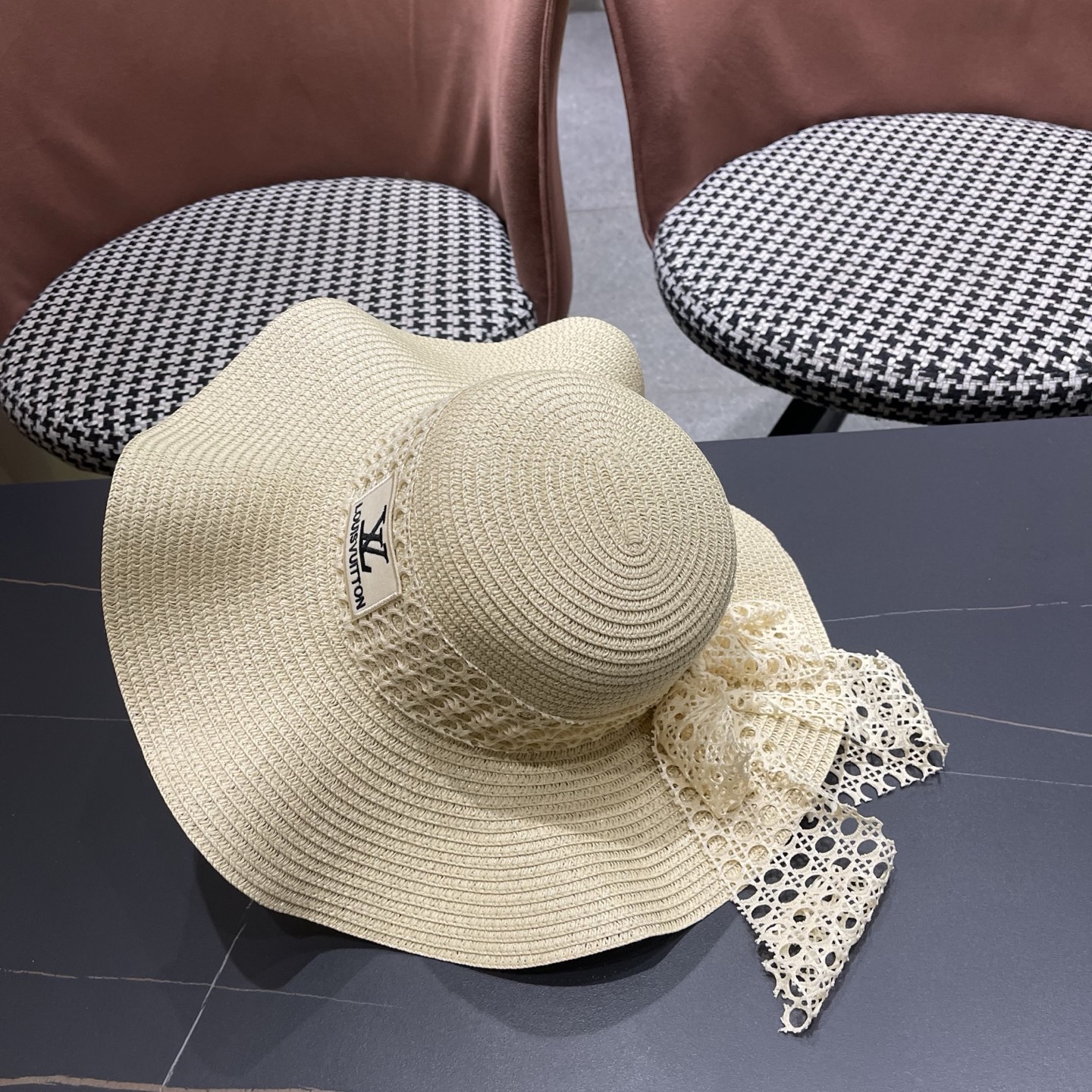 LV路易威登 夏天蝴蝶结遮阳帽女 海边沙滩度假防晒帽户外大檐太阳帽甜美草帽